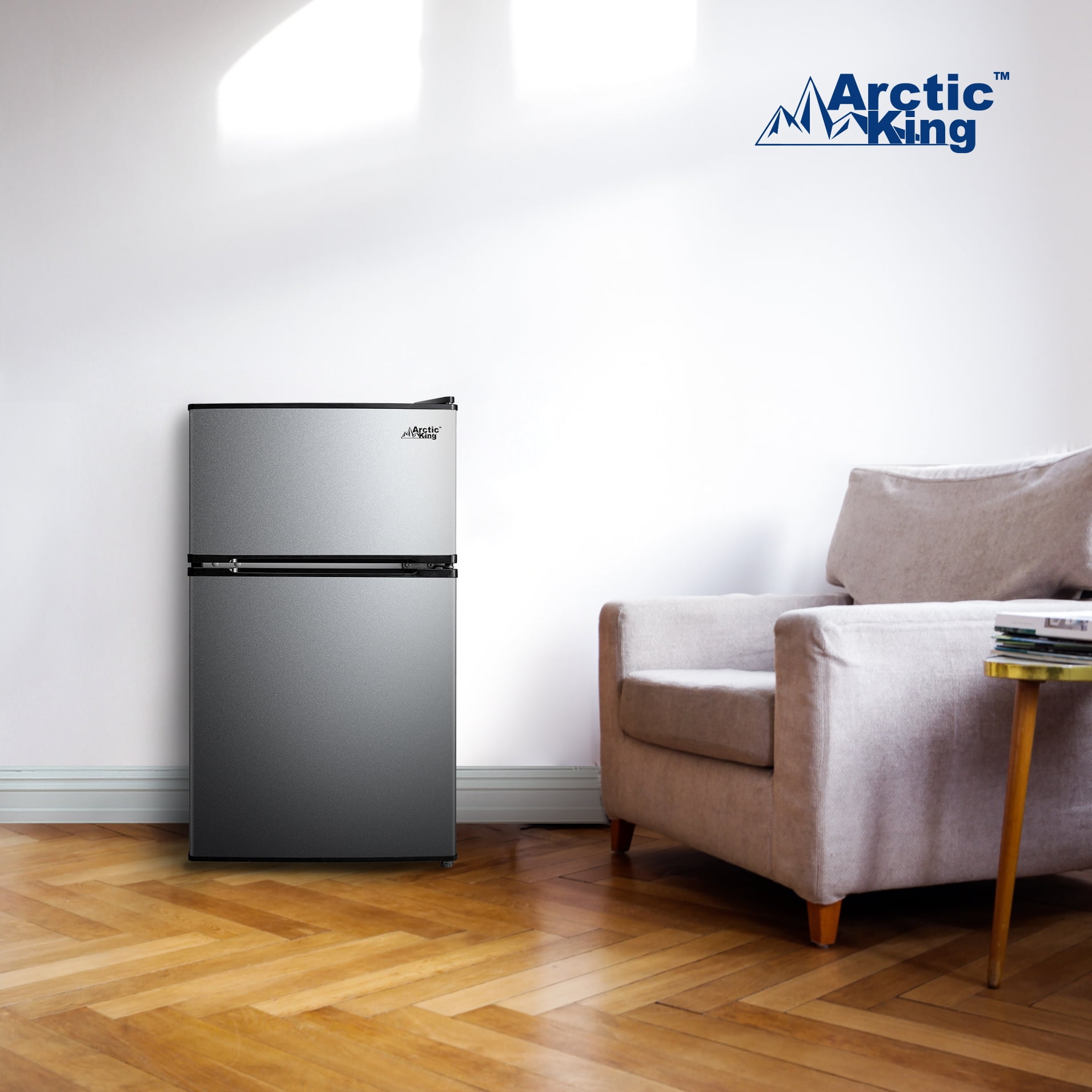 Arctic King 3.2 Cu Ft Two Door Mini Fridge with Freezer (Silver, 3.2 cu ft) d4hf4