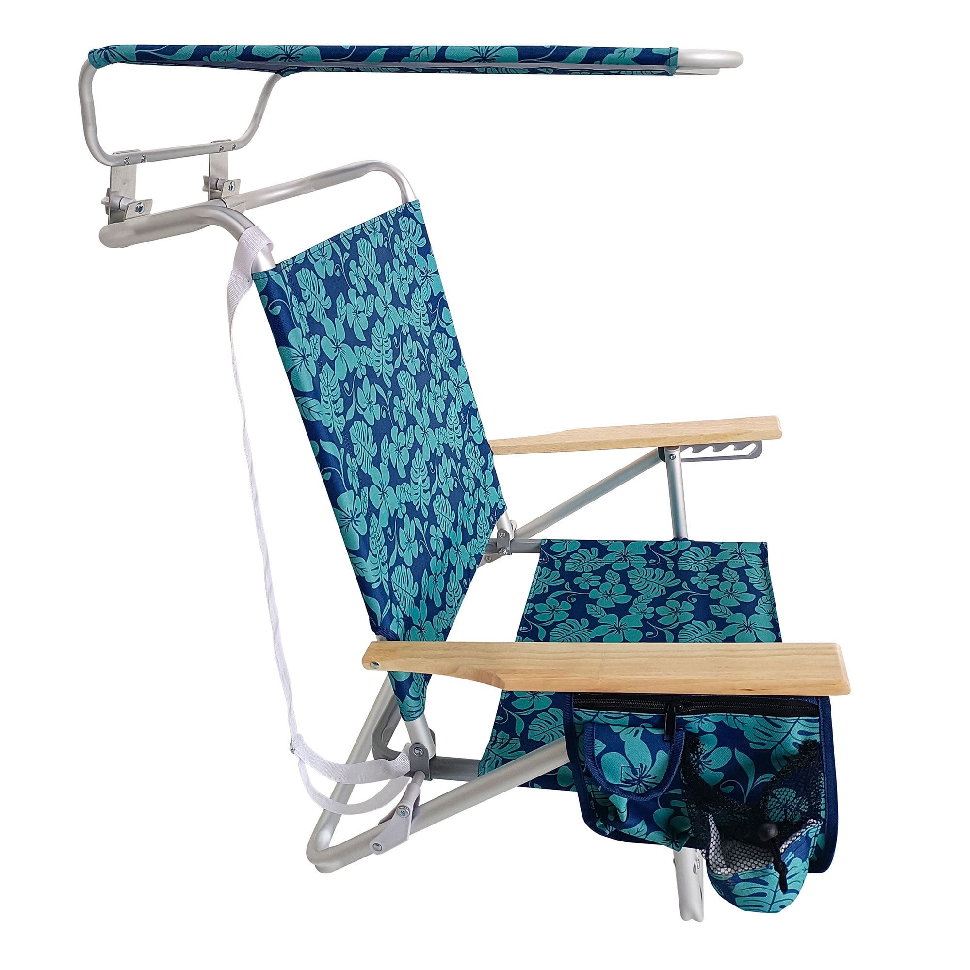Bliss Hammocks Folding Beach Chair with Canopy and Cup Holder (Blue Flower, 275 lb Capacity) 7wkp9