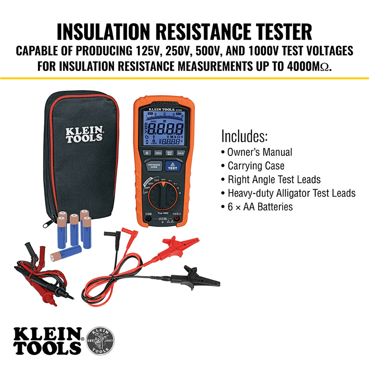 Klein Tools Insulation Resistance Tester (Black, 1 Unit) f7m0m