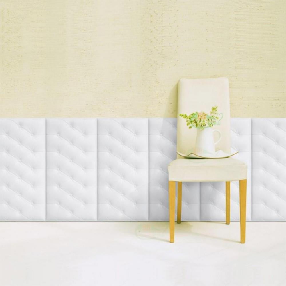 Rubrum Rosa 3D Self-Adhesive Wall Cushion Panels, Anti-Collision Upholstered Headboard Decor (White, 24 in x 12 in) 34wmg