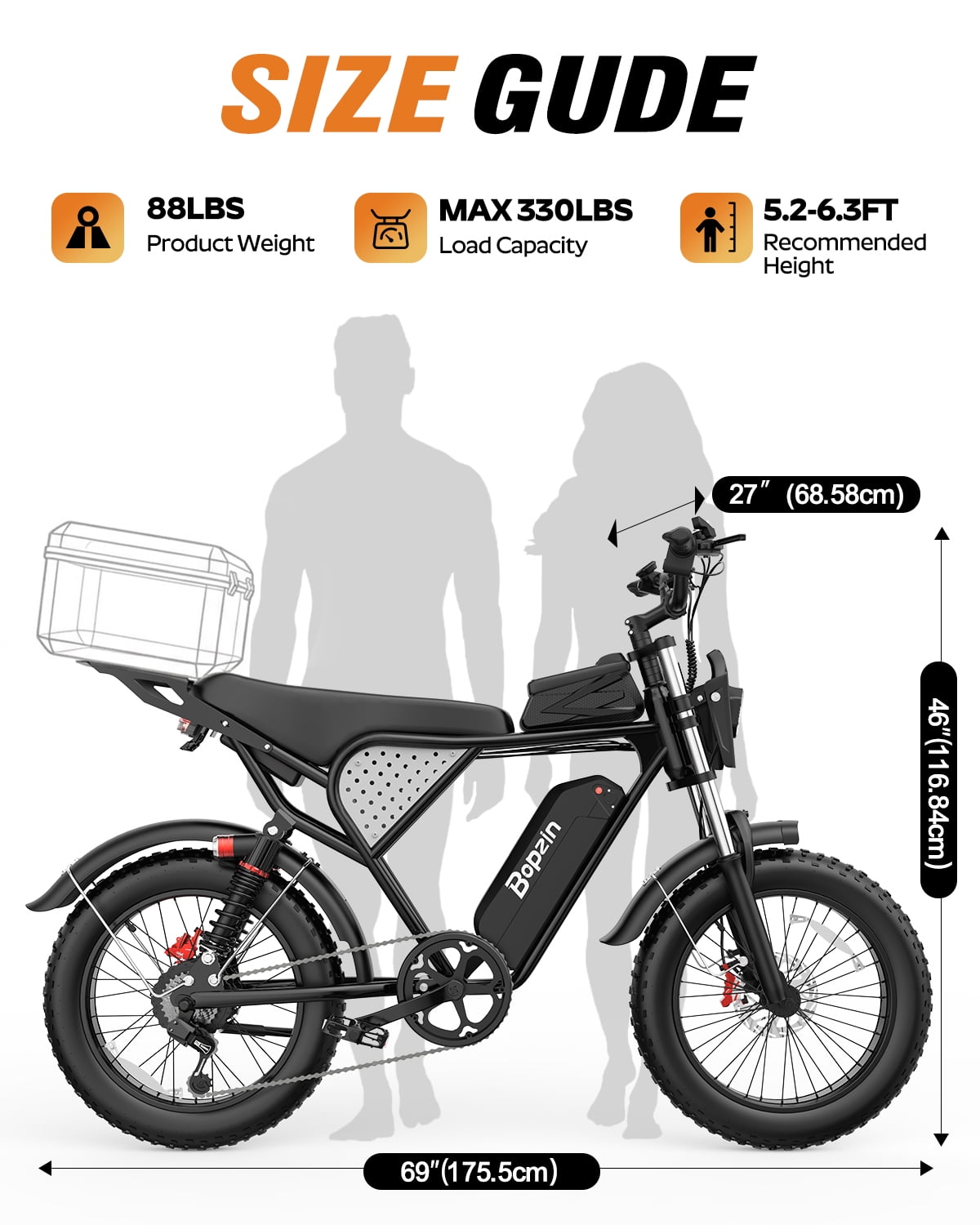 Bopzin Electric Mountain Bike for Adults, 1500W Motor, 48V 25Ah Battery, 20 in x 4.0 in Fat Tire E-Bike (Green, 88 lb) 3kiaz