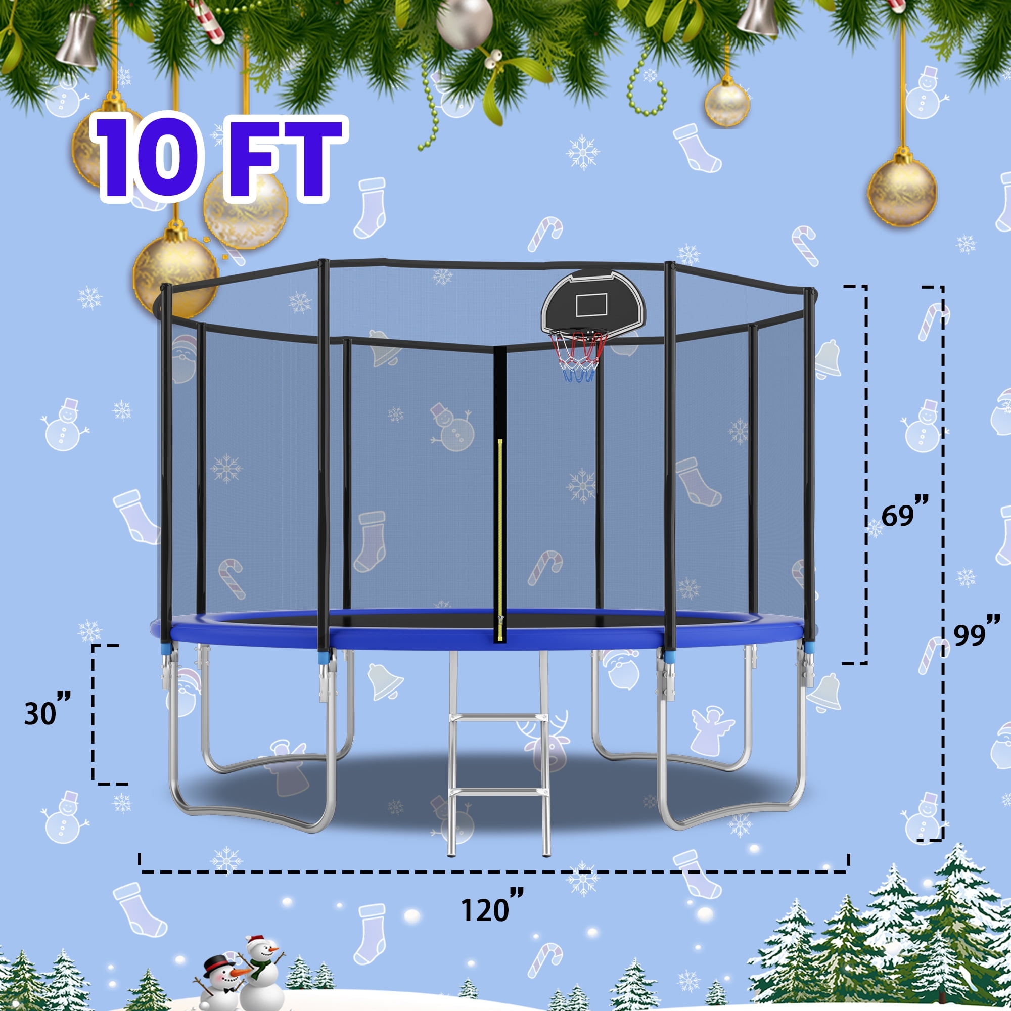 Shengchao Trade 10ft Recreational Trampoline with Enclosure Net and Ladder (Blue, 10ft) h2z4w