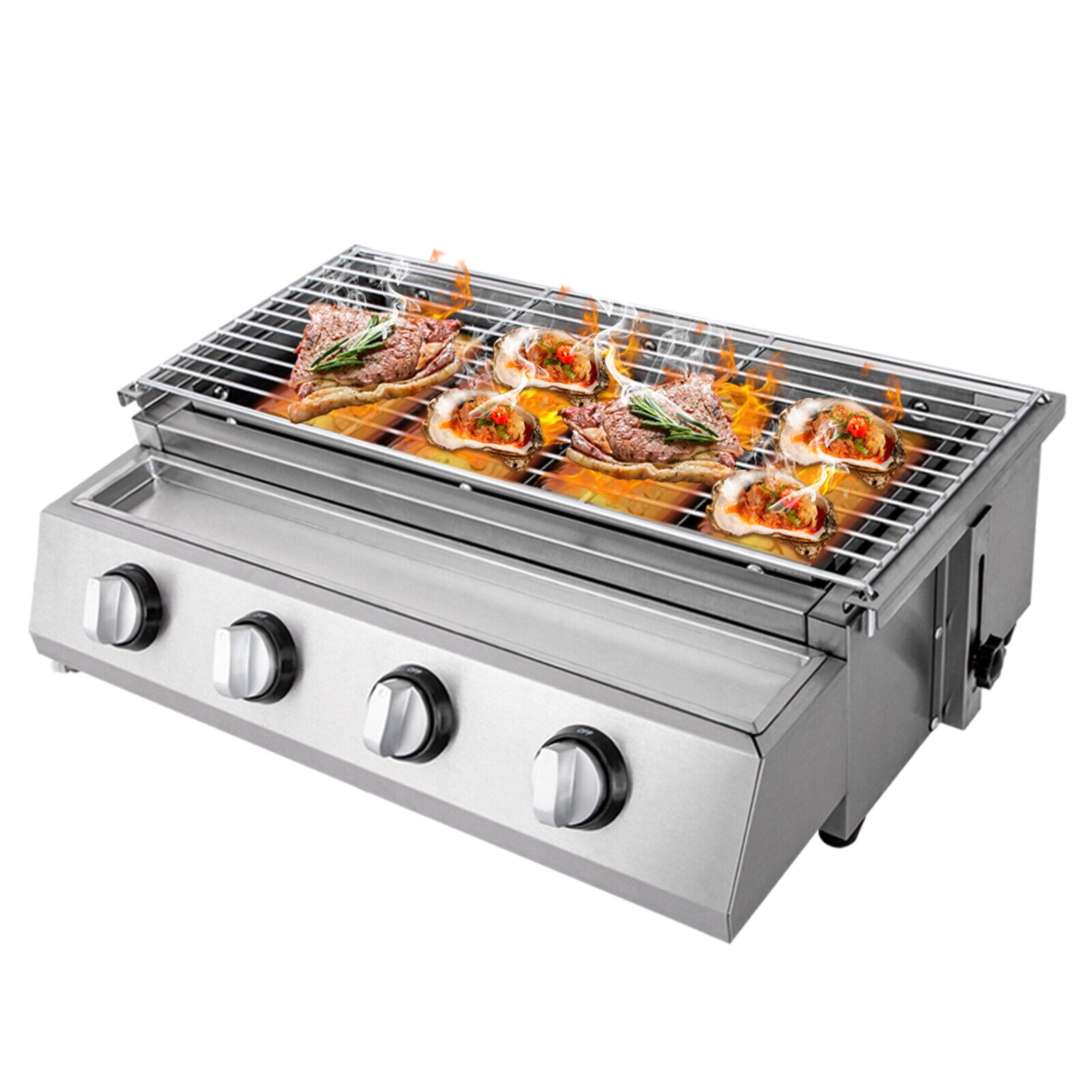 TOOL1SHOoo 4 Burner Gas BBQ Grill Stainless Steel Portable Outdoor Cooking Stove (Silver, 22.6 in x 16.7 in x 7.9 in) ton76