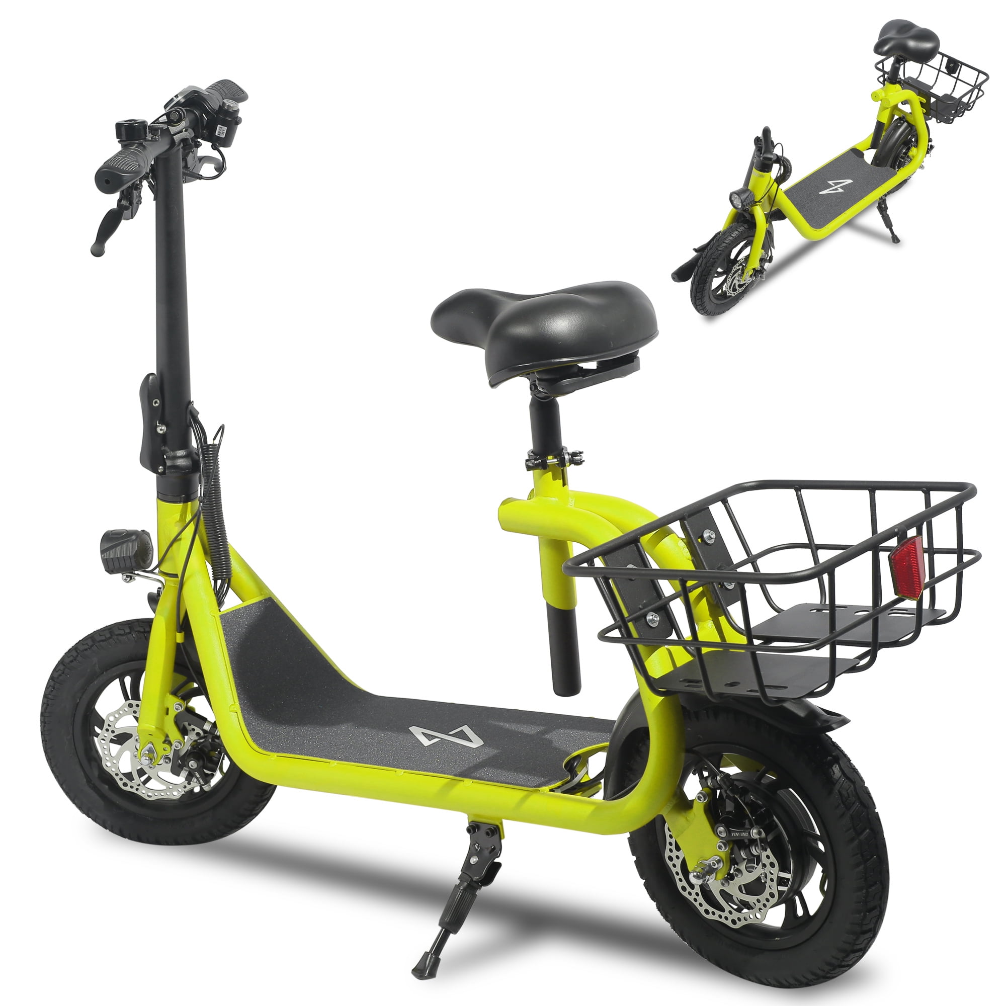 Lohoms 450W 36V Foldable Electric Commuter E-Bike with Seat and Basket (Yellow, 12 in Tires) rc78x