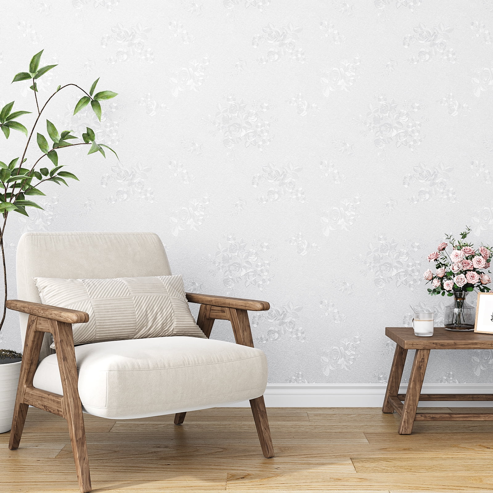 VEELIKE Floral Peel and Stick Wallpaper Textured Self-Adhesive Vinyl Contact Paper for Furniture and Walls (White, 15.7 in x 118 in) lrhao