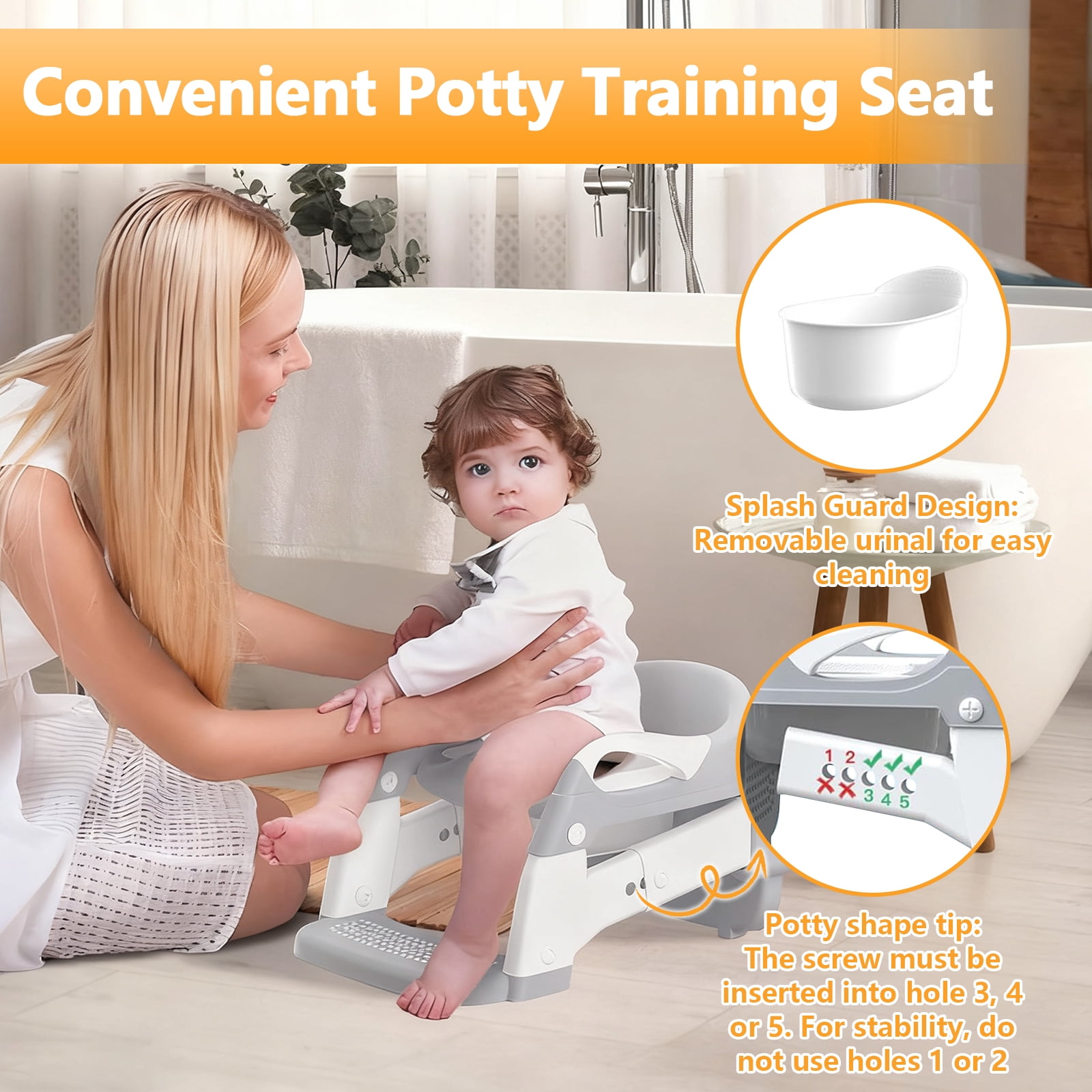 Gijjgole 3-in-1 Potty Training Seat with Step Stool Ladder, Adjustable Toddler Toilet Trainer with Splash Guard (Grey) 0ujaf