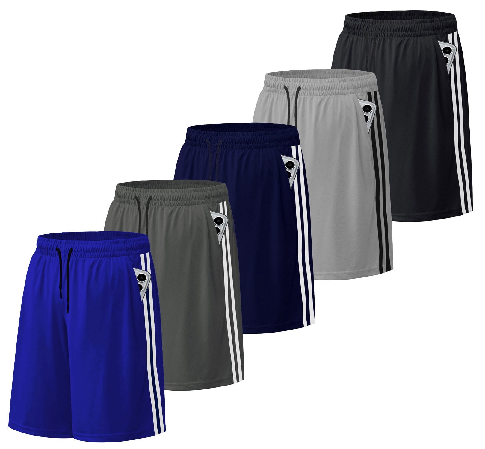 ASUDESIRE Men's Athletic Shorts with Pockets Quick Dry Workout Gym Basketball Activewear (Black, 5 Pack, 8 in Inseam) ix06f