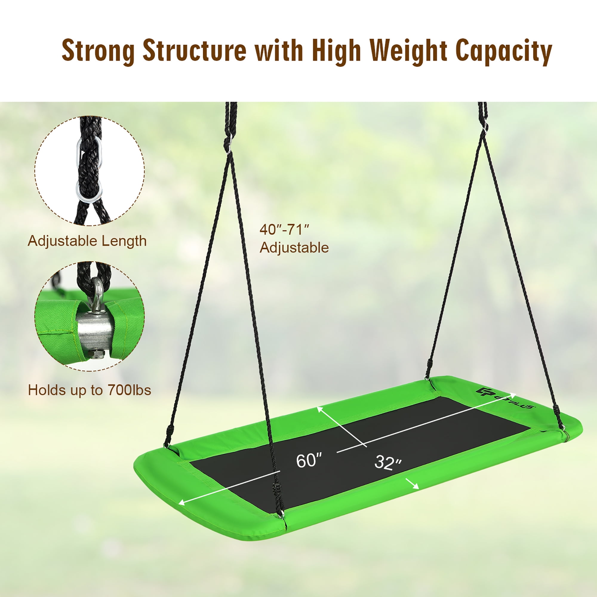 Costway Giant Platform Tree Swing with Hanging Straps (Green, 60 in) pd4s1