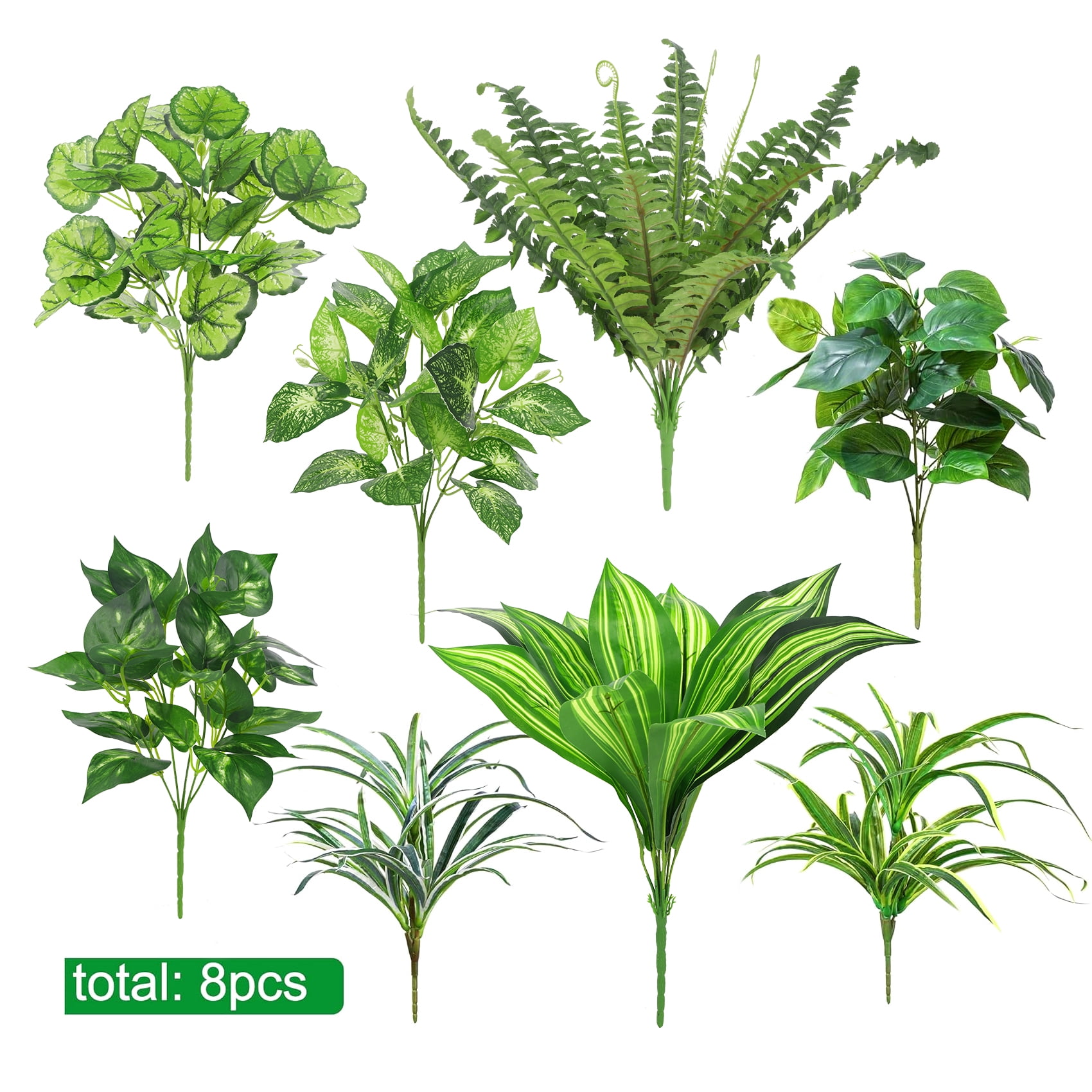 Scidweet Artificial Plants Outdoor UV Resistant Faux Greenery for Patio Garden Decor (Green, 8 Pcs) s7jy6