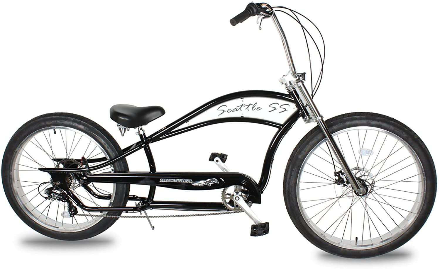 Micargi 26 in Cruiser Bike 7-Speed Retro Chopper Style (White, 26 in) 55kre