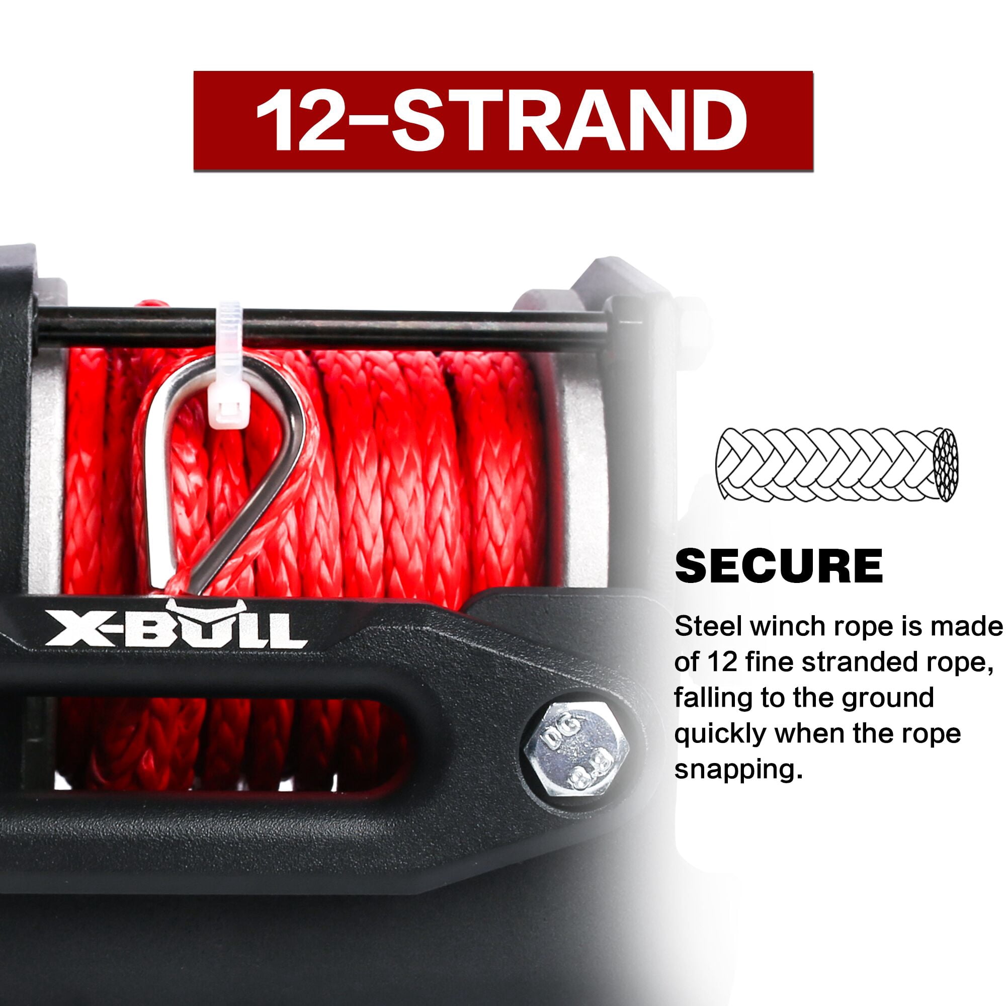 X-BULL Electric Winch 12V 3000 lb Synthetic Rope for ATV UTV Off-Road Recovery (3000 lb) fduv0