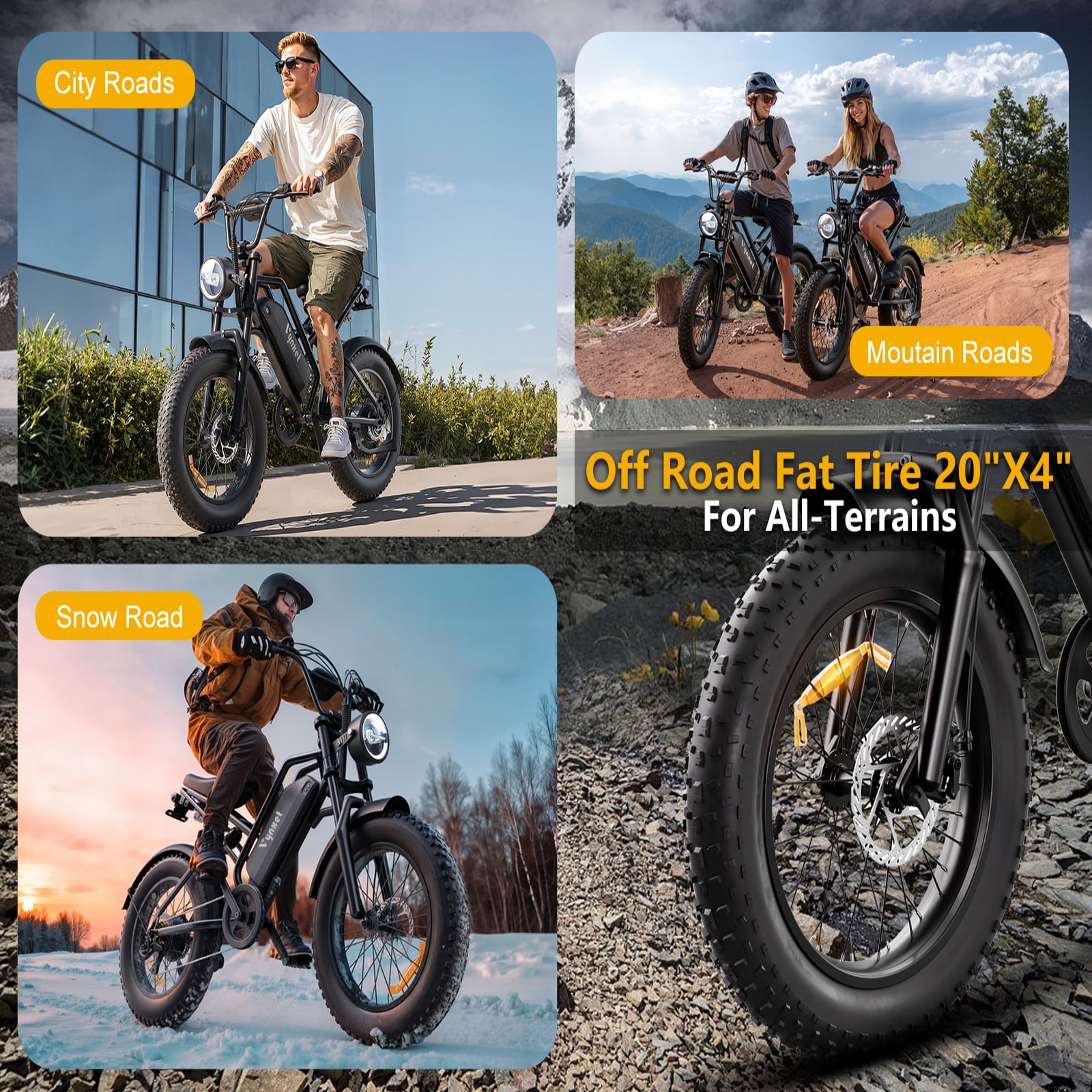 Vynhet G50 Electric Bike, 1500W All-Terrain Fat Tire E-Bike, 32 MPH, 68 Mile Range (Black, 20 in x 4.0 in) 5vcrj