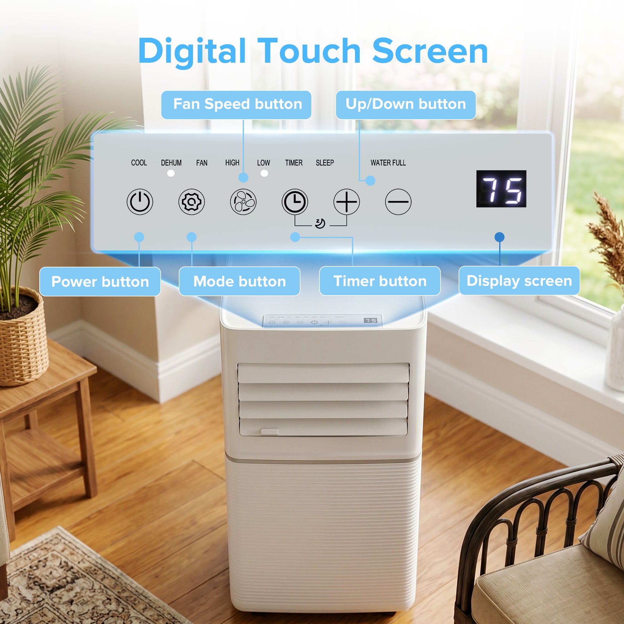 KissAir Portable Air Conditioner 10,000 BTU 3-in-1 Cooling Dehumidifier and Fan (White, 11.81 in x 13.39 in x 27.09 in) 038gf