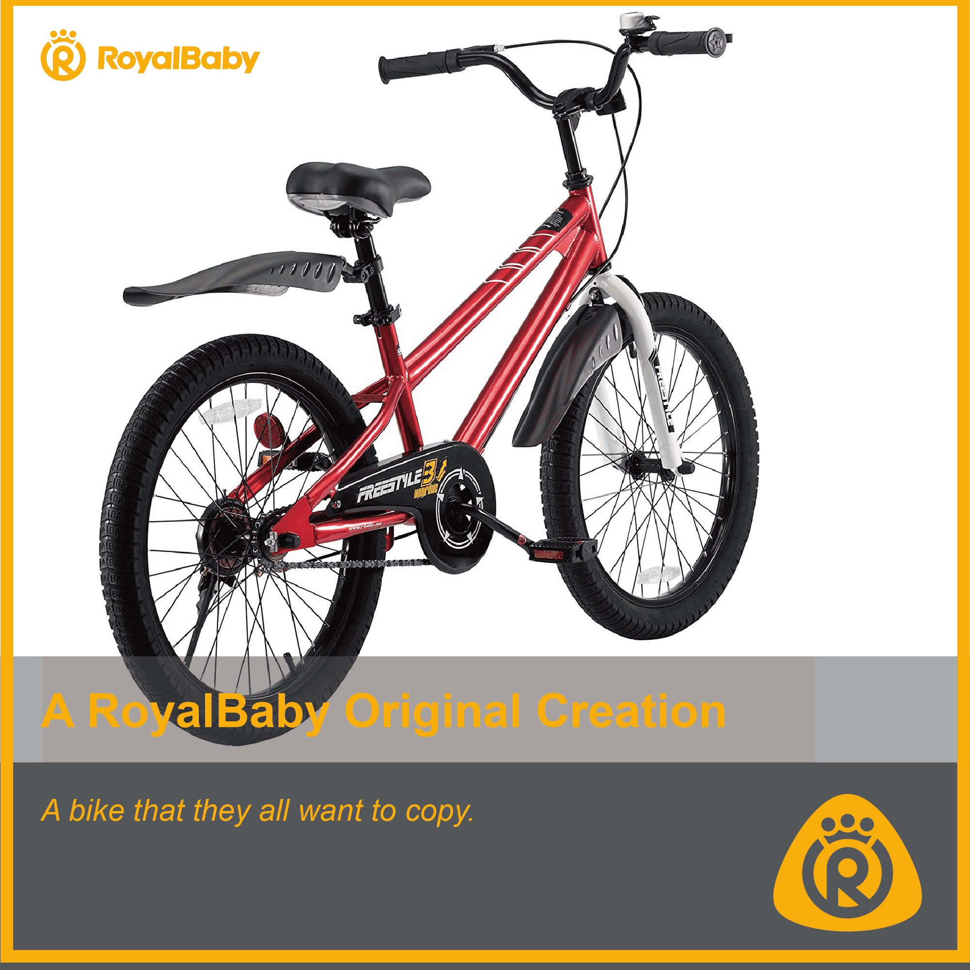 Royalbaby Freestyle Kids Bicycle, Durable Steel Frame with Training Wheels (Red, 20 in) alub6