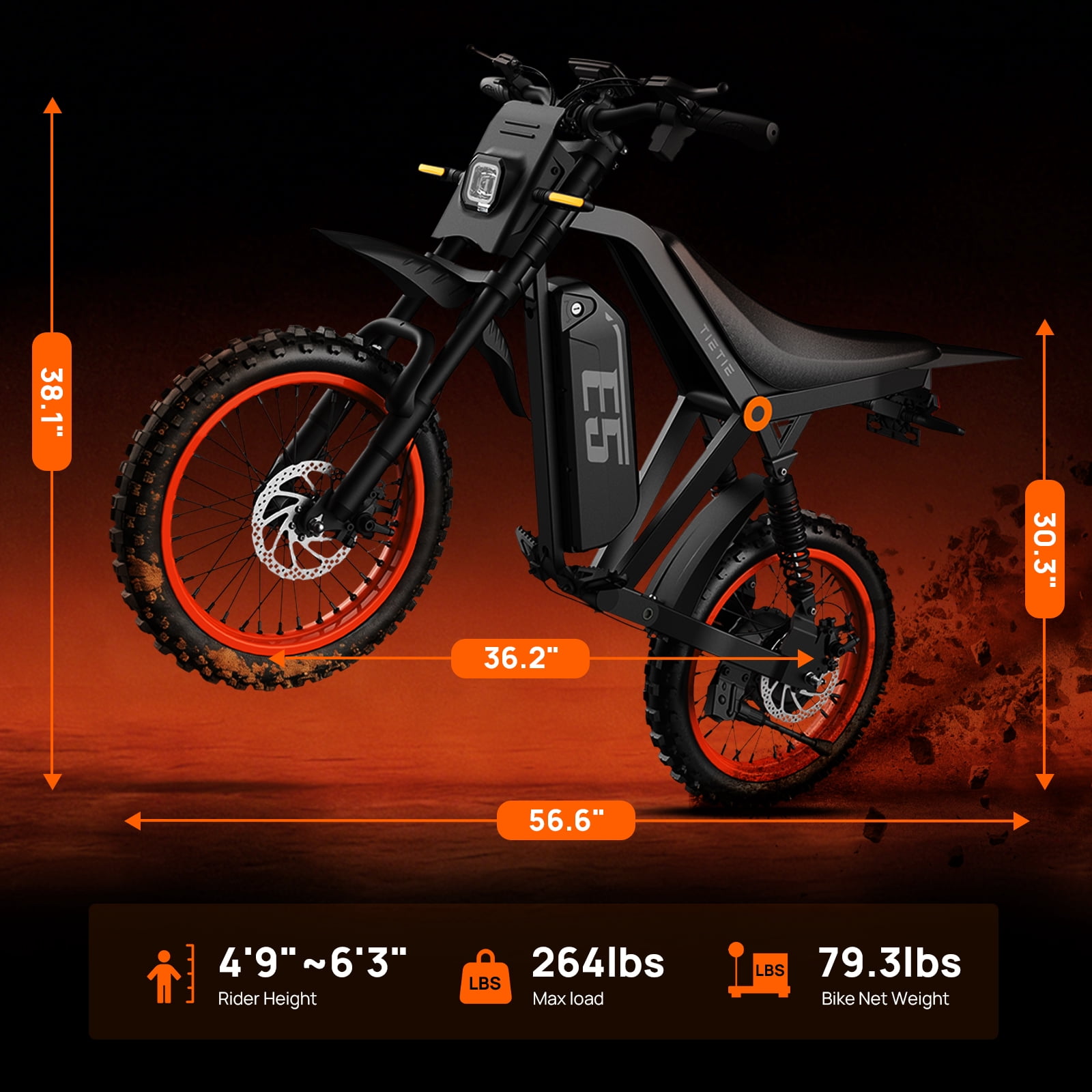 TieTie Electric Dirt Bike for Adults and Teens, Off-Road Motorcycle with 1500W Motor and 48V Battery (Black) fkuyt