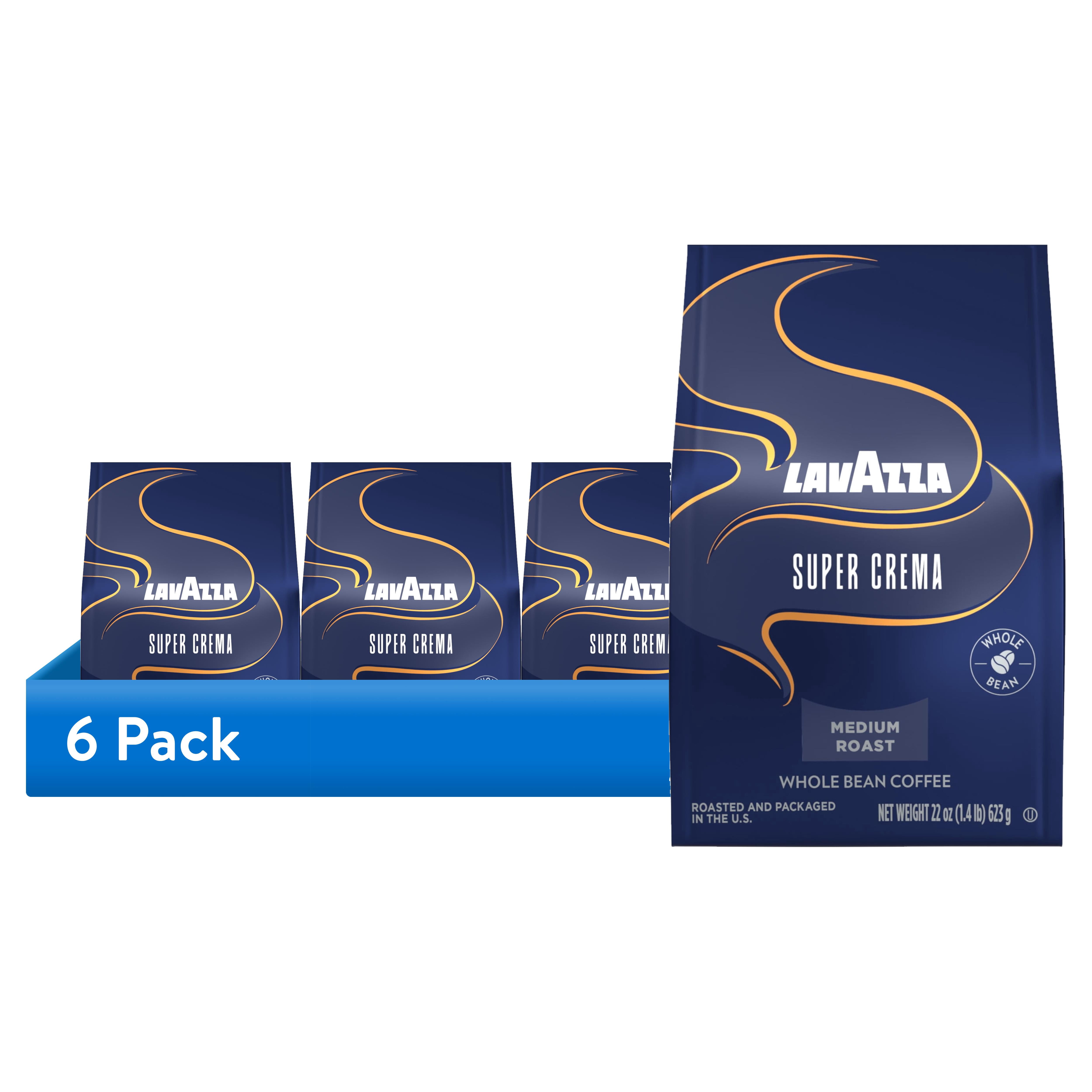 Lavazza Super Crema Whole Bean Coffee, Medium Roast, Arabica and Robusta Blend (6 Pack, 22 oz) f2rml