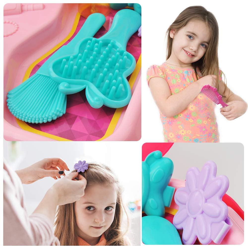 GLUAAE Pretend Play Makeup Set for Kids, Princess Beauty Salon Activity Kit with Portable Backpack (21 Pieces, 9.4 in x 7 in x 3.5 in) ag7a8