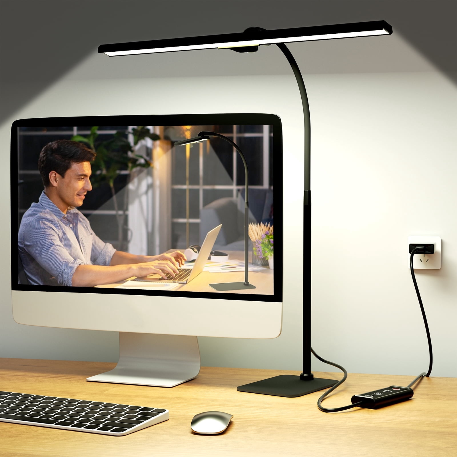 Lococo LED Desk Lamp, Tall Gooseneck, 5-Level Dimmable Brightness & Color for Home Office (14-24.4 in) 46lk1