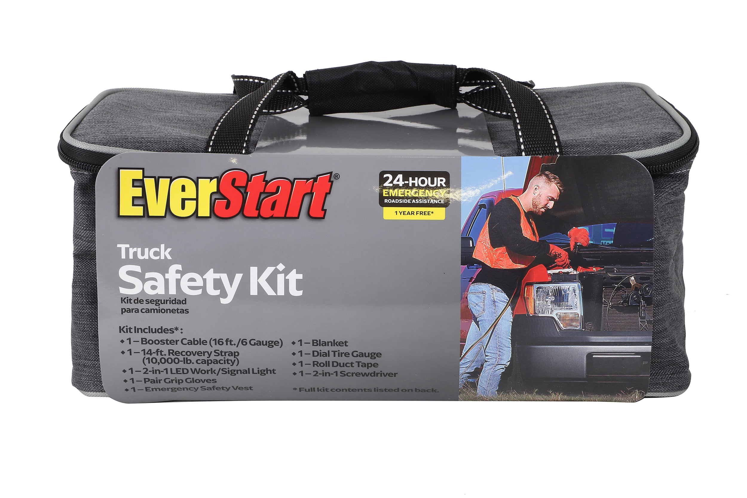 EverStart Emergency Roadside Safety Kit for Trucks and SUVs (Grey, 8 in x 12 in x 5 in) e6p2x