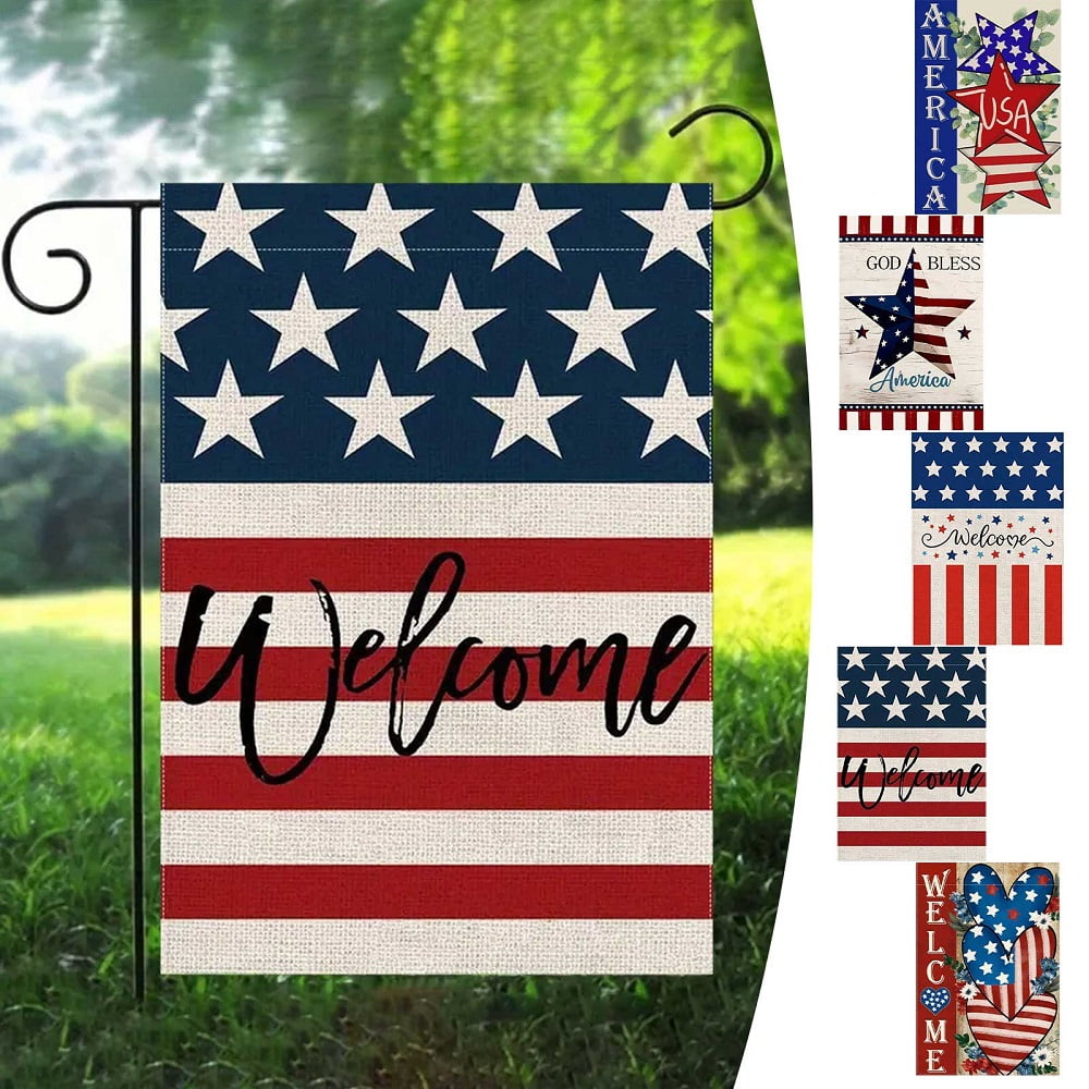 Wzzjkit Patriotic 4th of July Garden Flag, Double-Sided Independence Day Outdoor Yard Decor (Red White and Blue, 12x18 in) z6bs5