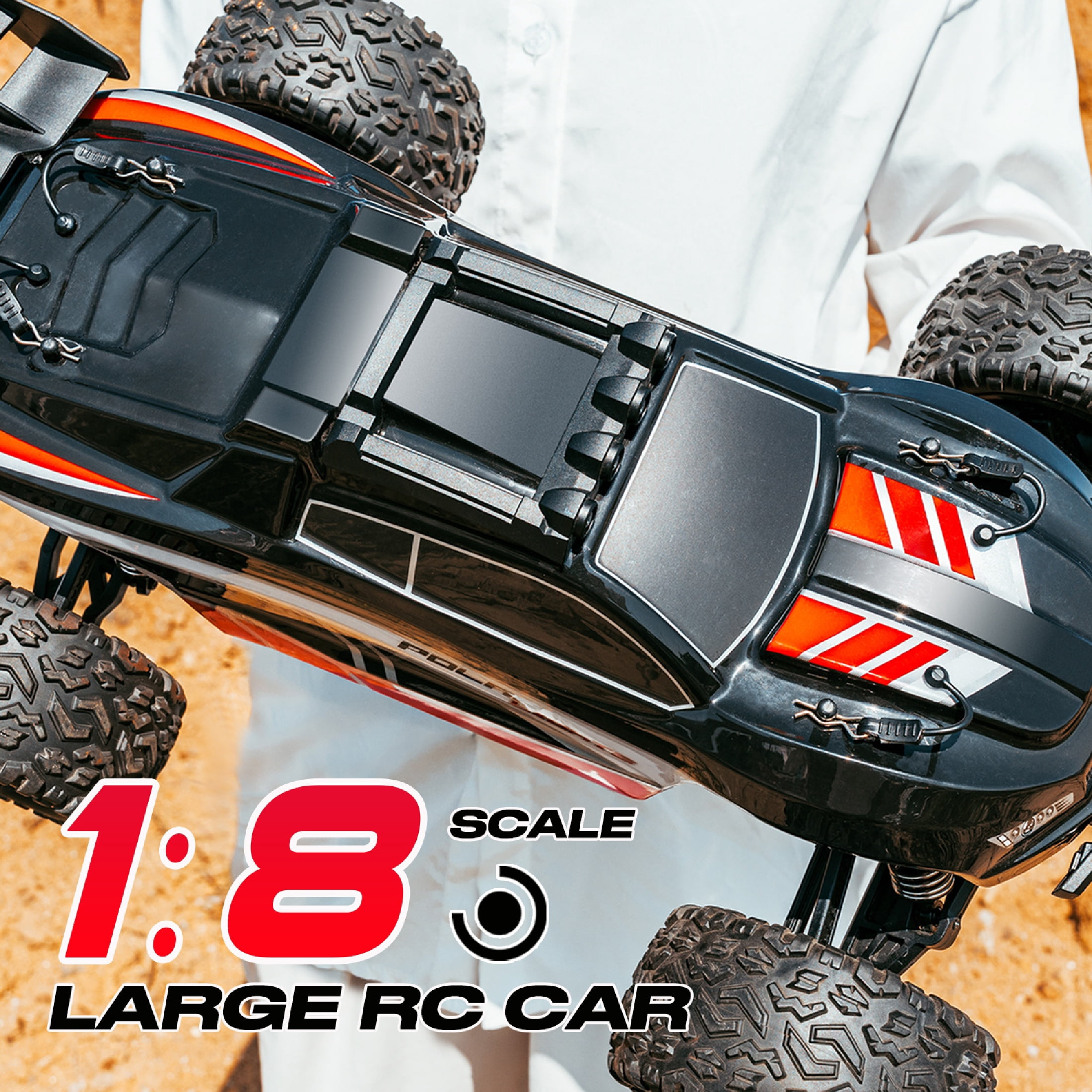 Flypear 1:8 Scale High Speed RC Monster Truck, All-Terrain Remote Control Off-Road Hobby Vehicle (Black, 2 Batteries) iyg2o