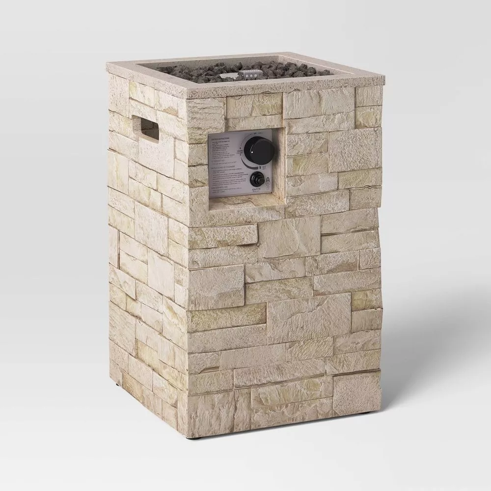 Hampton Bay Stack Stone Liquid Propane Fire Column (Light Brown, 25 in H x 16 in W x 16 in D) rz2q0