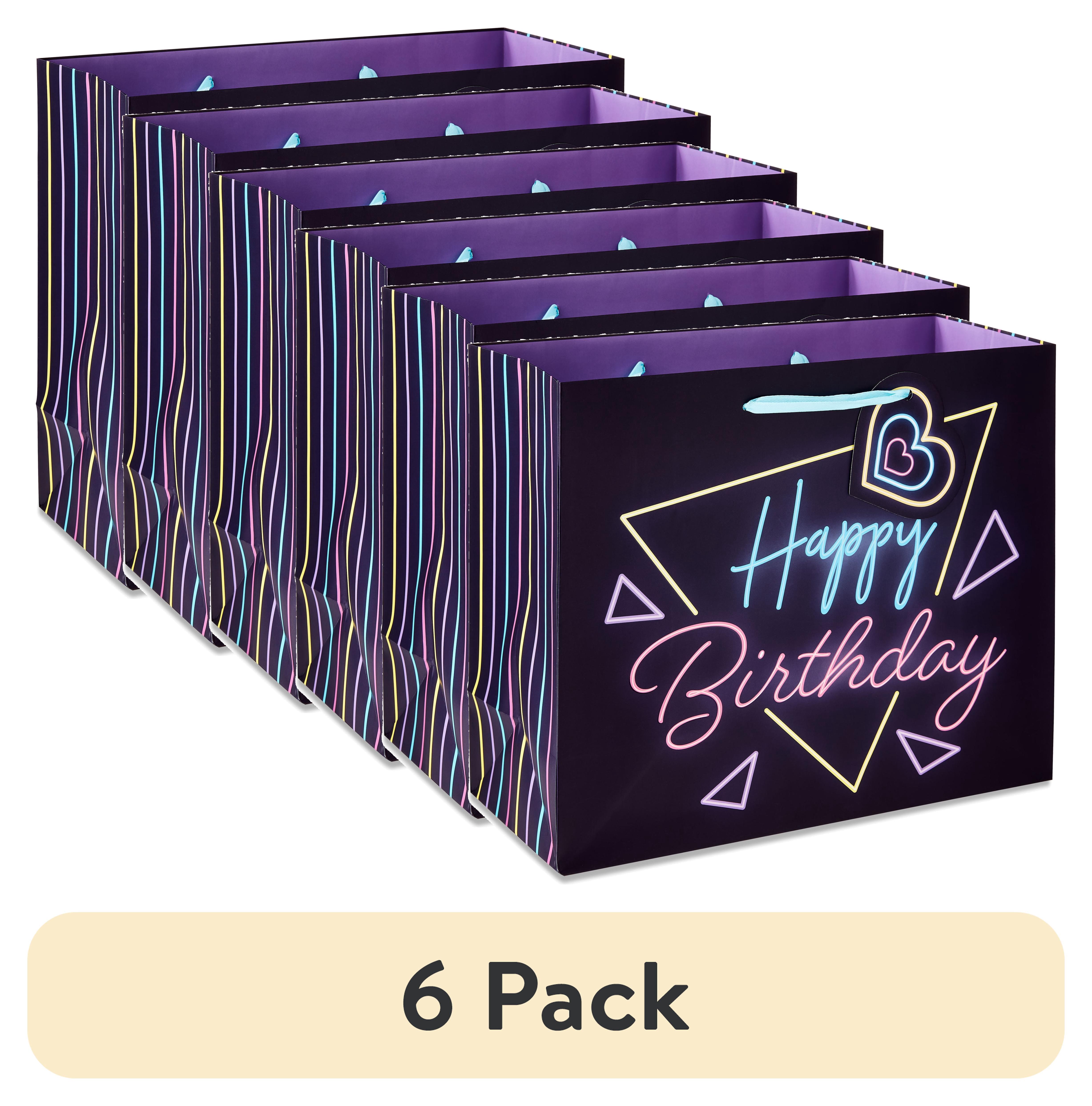 Way To Celebrate Happy Birthday Paper Gift Bag, Neon Purple, 10 in x 12 in (6 Pack) s904d