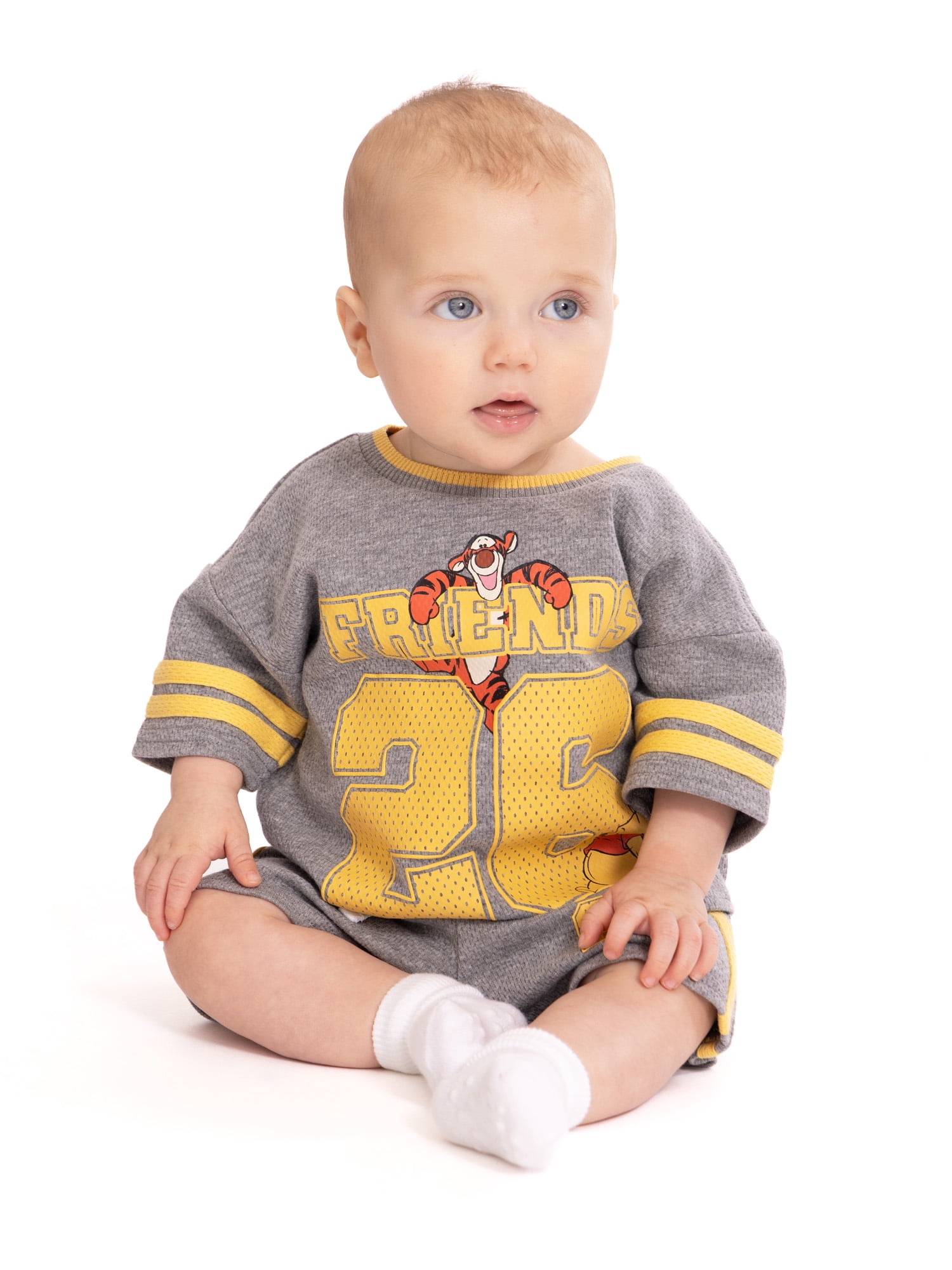 Winnie the Pooh Baby Boys Athletic Graphic T-Shirt and Shorts Set (Grey, 0-3 Months) z45dw