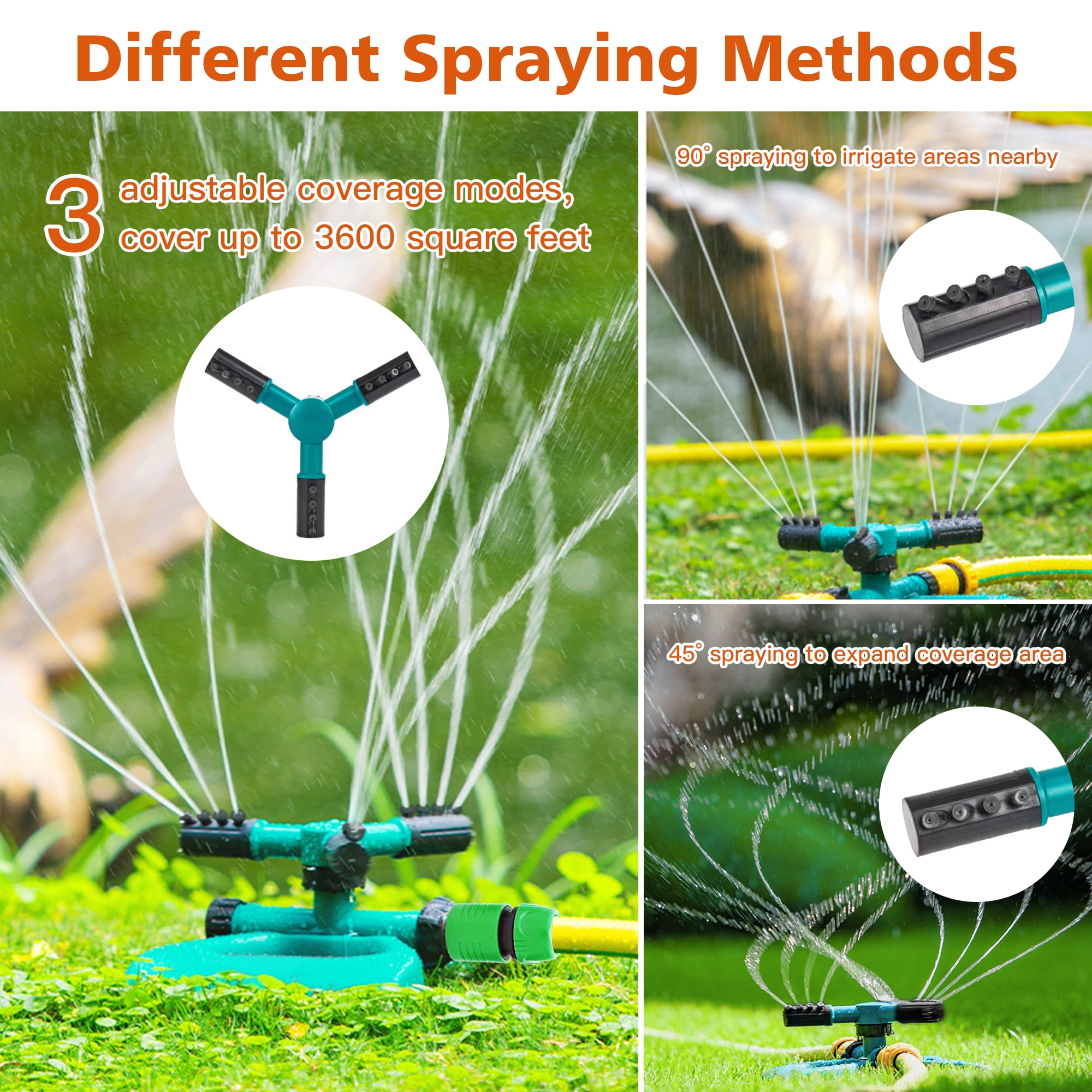 KIMHY Lawn Sprinkler, 360-Degree Rotating Garden Irrigation System with Adjustable Spray Nozzles (1/2 in Connector) k99cy
