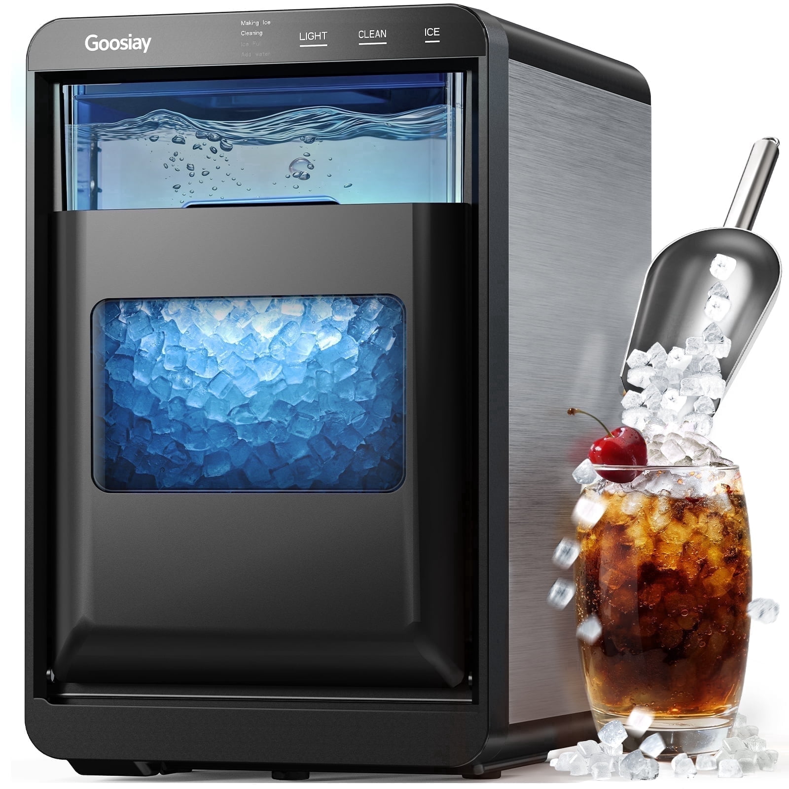Goosiay Nugget Ice Maker Countertop, Portable Pebble Sonic Ice Machine for Home and Kitchen (Black, 44 lb) yty0m