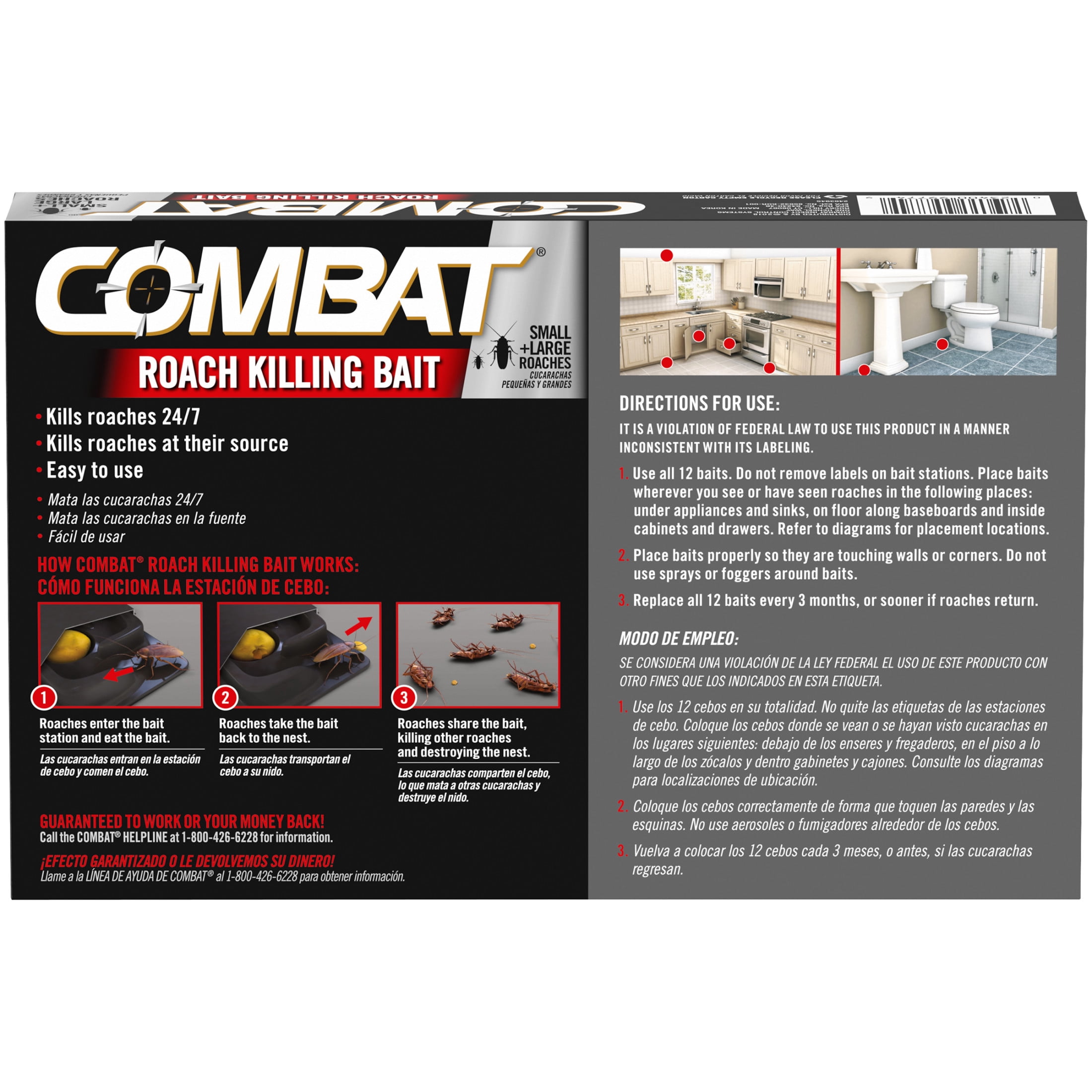 Combat Roach Killing Bait Stations for Small and Large Roaches (12 Count, 10 Pack) xvu9d