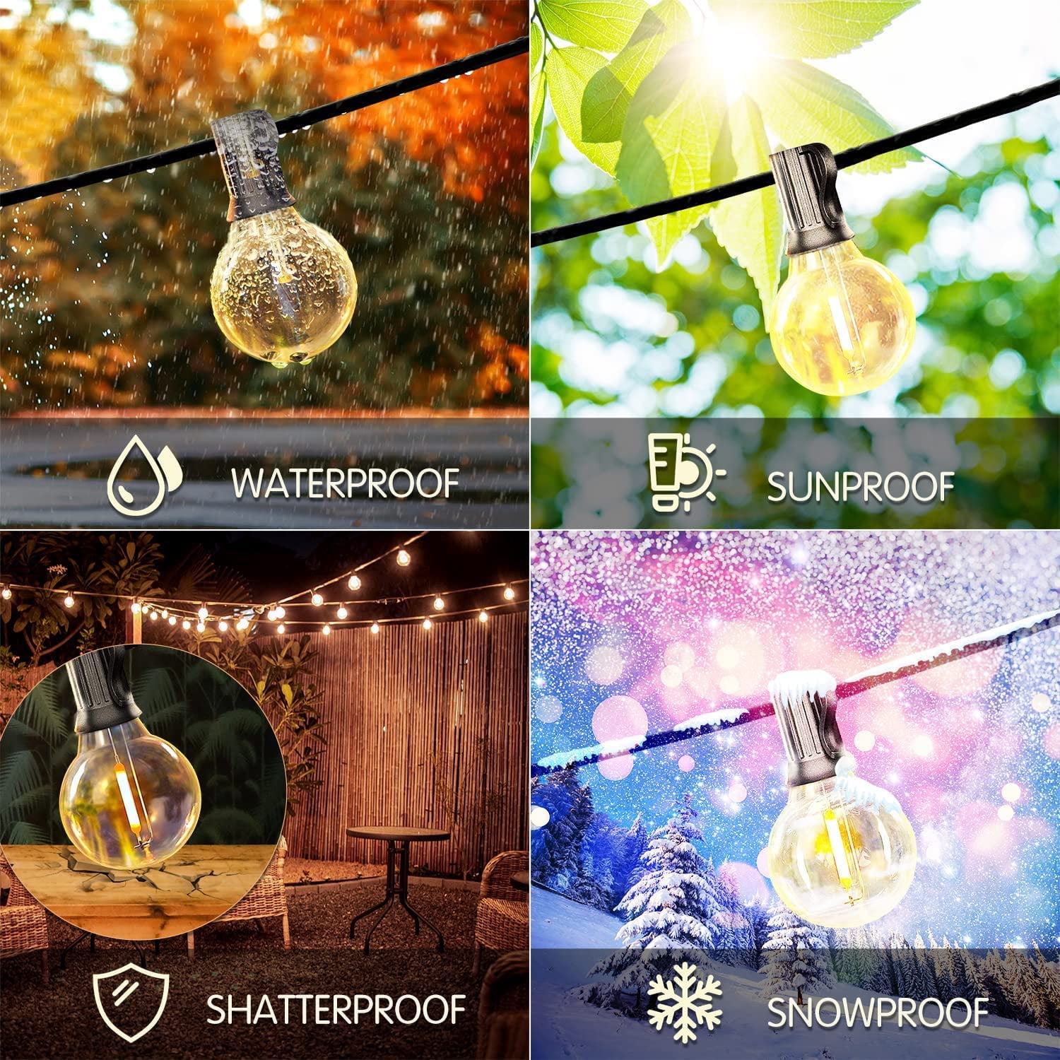 DAYBETTER Outdoor String Lights, E12 G40 Edison Vintage Hanging Lights for Patio Garden (Warm White, 200 ft) hgqjn