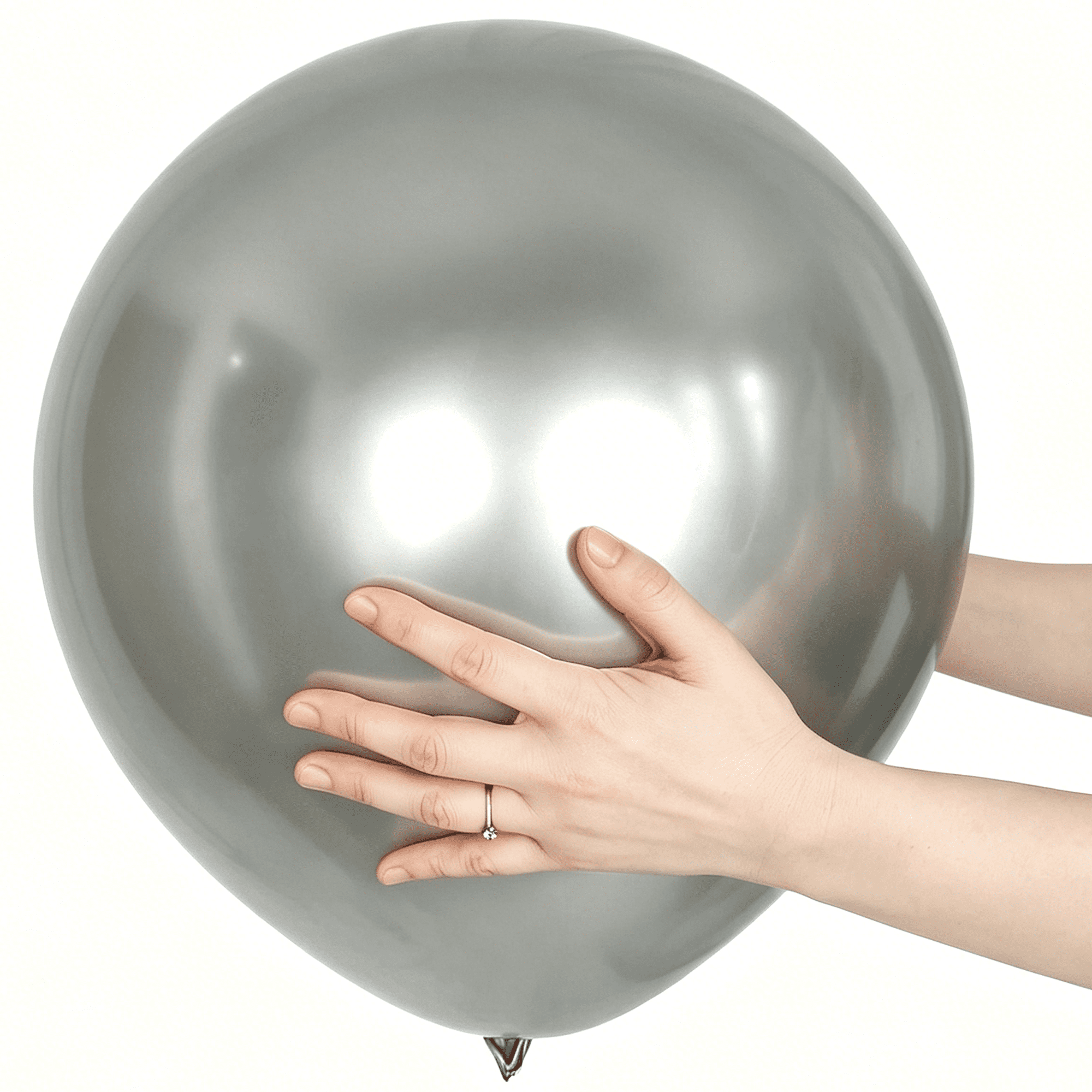 KIRIKOU Chrome Metallic Silver Balloons, Heavy-Duty Latex Party Decor (18 in, 10 Pack) d5d1i
