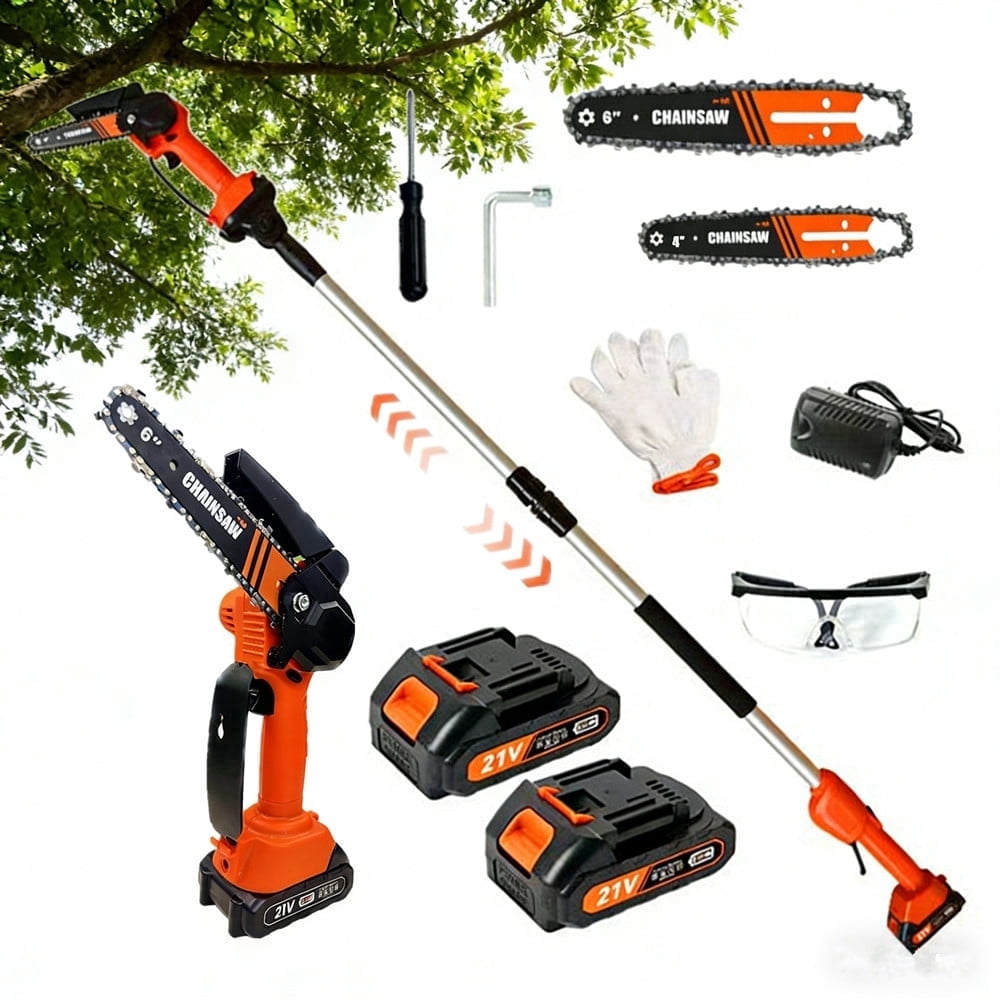 LEXKUYI Cordless Pole Saw and Mini Chainsaw 2-in-1 Electric Tree Trimmer (Black, 6 ft) ma5ut