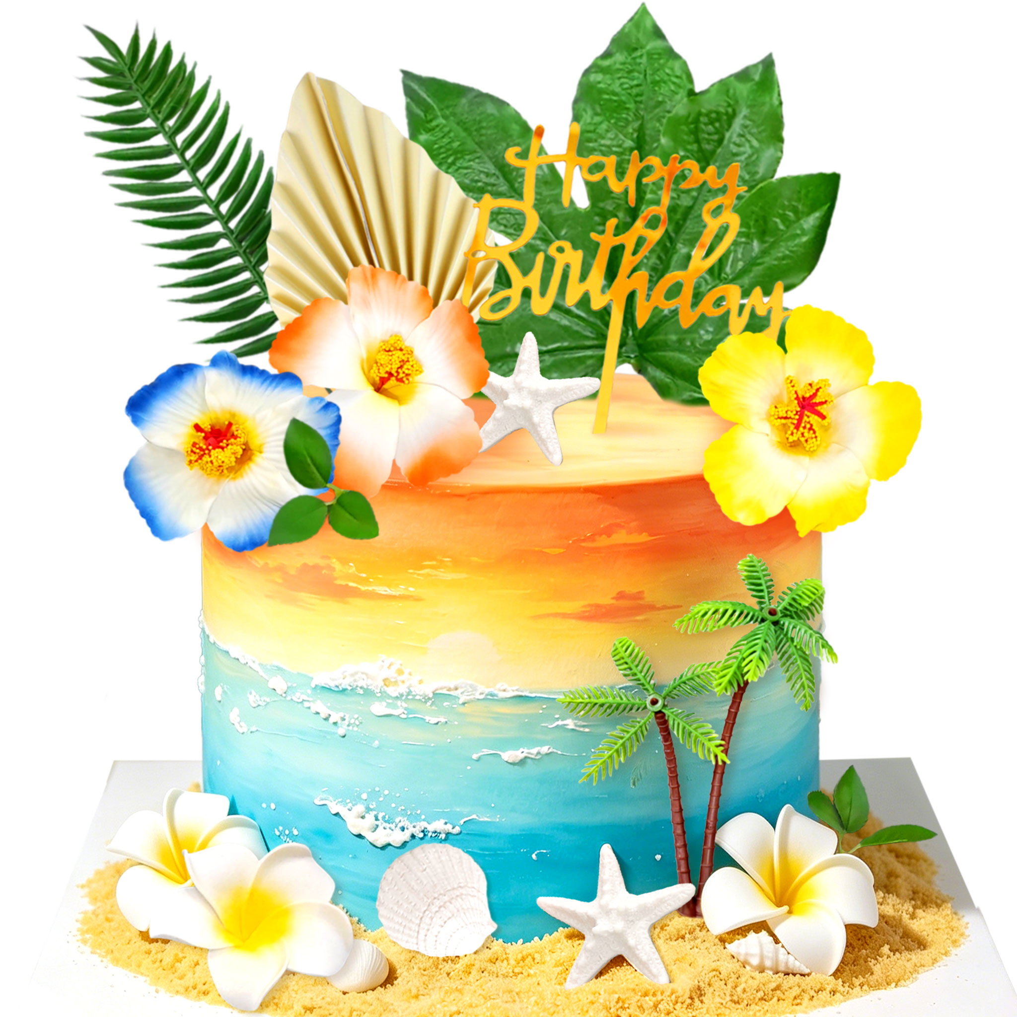 Roaring Good Time Hawaiian Beach Ocean Cake Topper Set (Tropical Party Decor, 16-Piece) h16uz