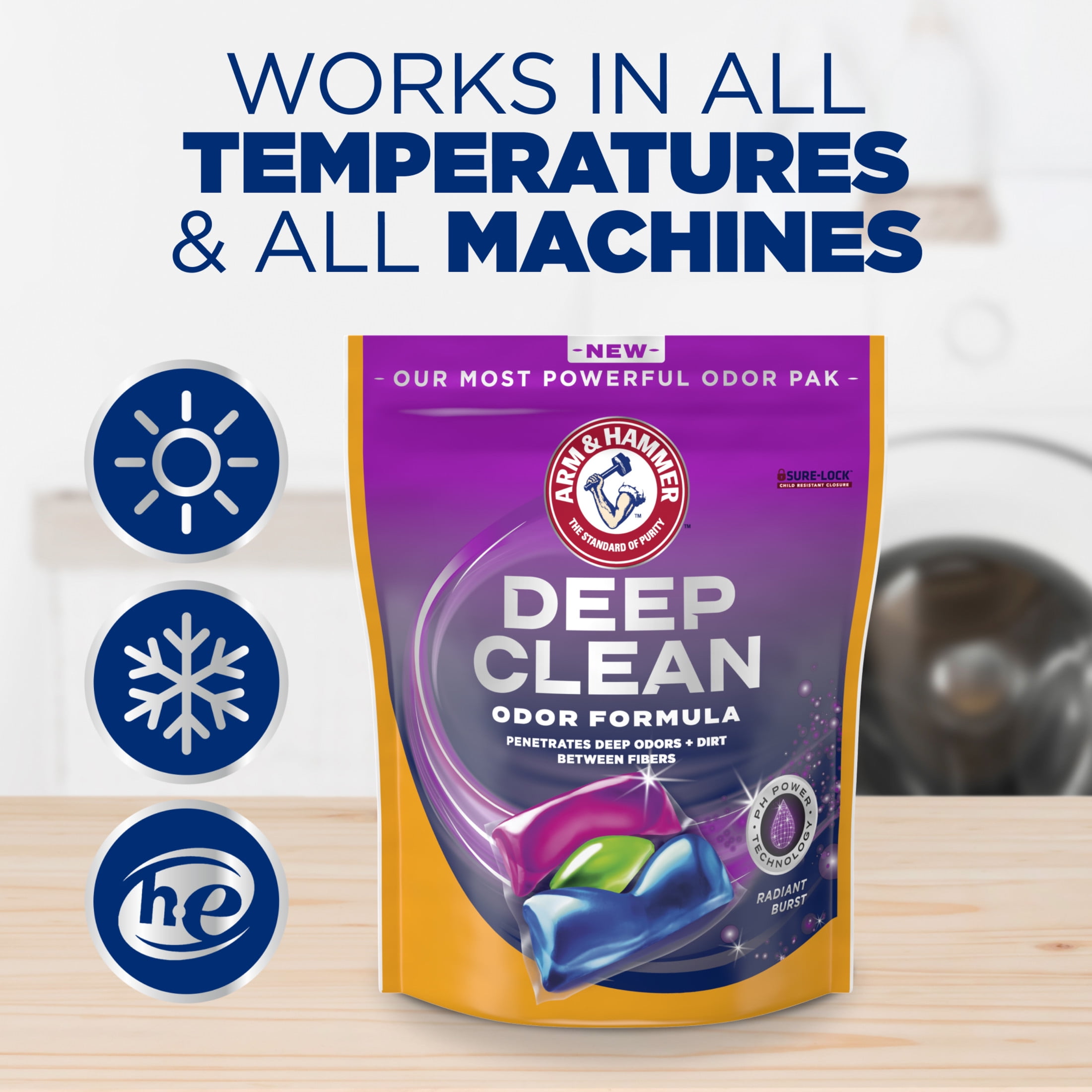 ARM & HAMMER Deep Clean Odor Formula Laundry Detergent Power Paks (Radiant Burst, 44 Count) y4gdv