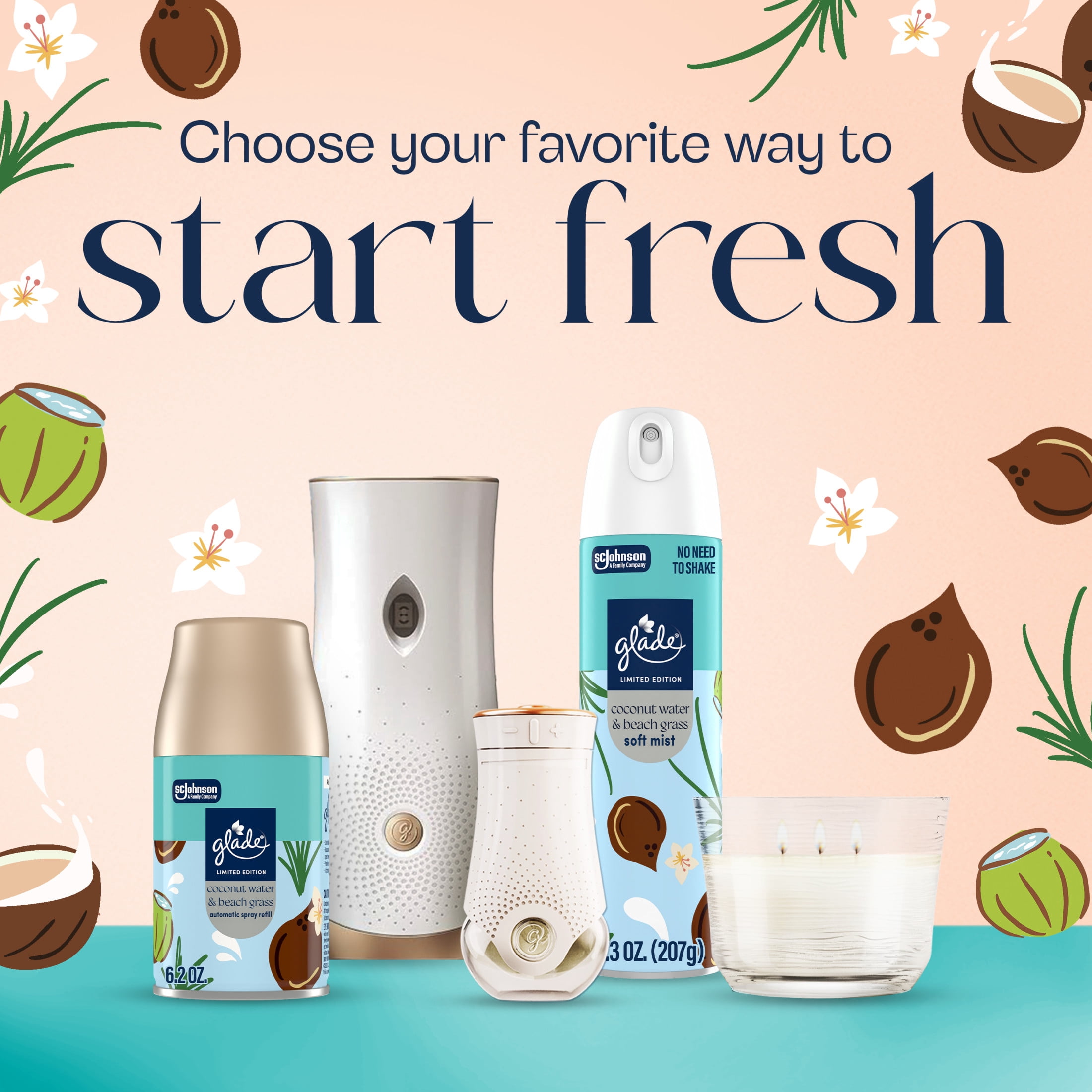Glade Soft Mist Odor Fighting Air Freshener, Coconut Water & Beach Grass (7.3 oz) 1dyro