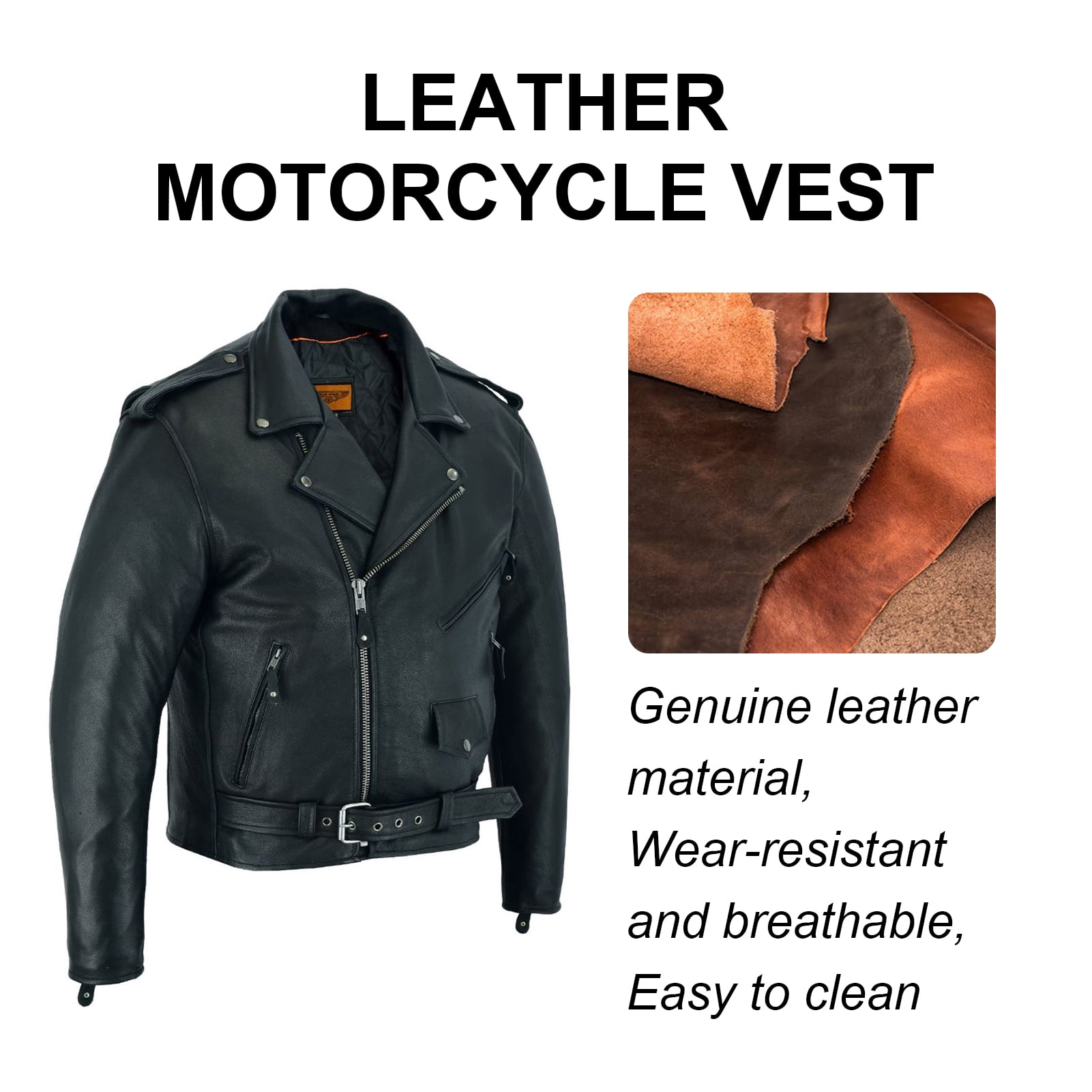 Dream Apparel Men's Genuine Cowhide Leather Motorcycle Jacket (Black, Large) qbwe6