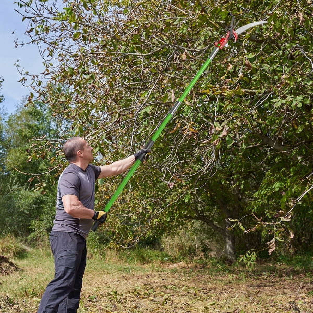 AsterOutdoor 26ft Manual Pole Saw Tree Trimmer Set with Extendable Fiberglass Handle (Green, 26 ft) 7ij24