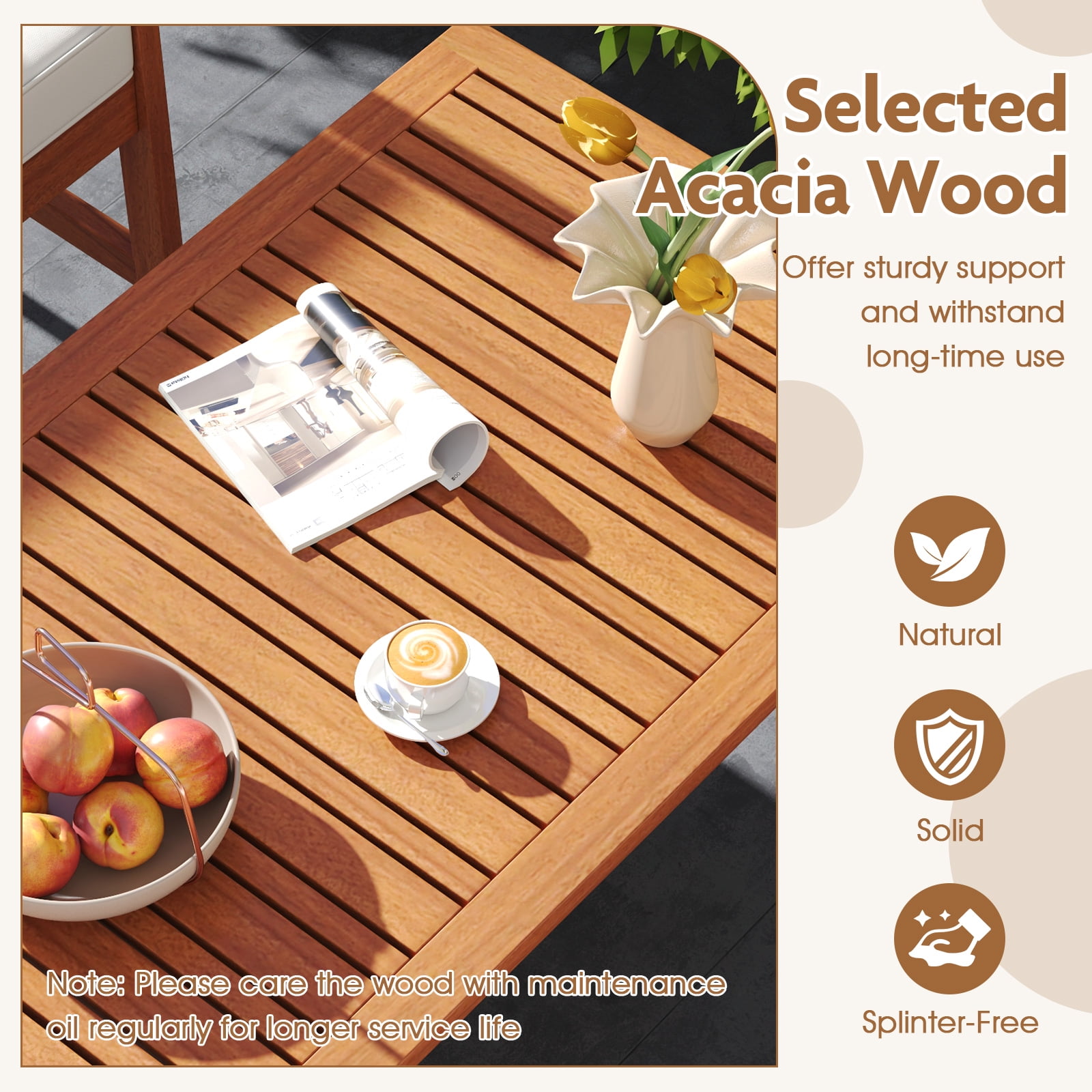 Gymax 4-Piece Acacia Wood Patio Conversation Set with Cushions (White, 4-Piece Set) zioc6