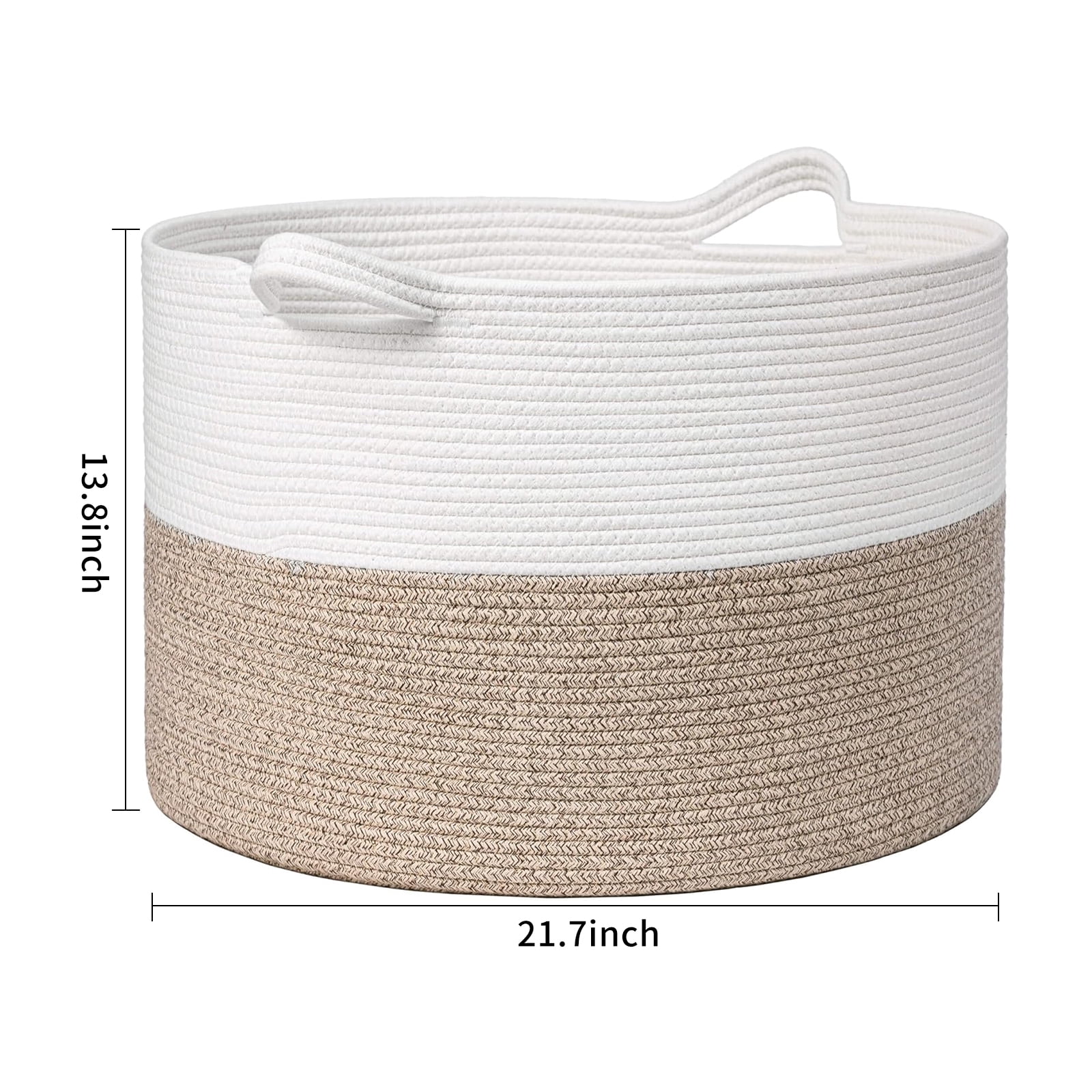 TINANA Large Woven Storage Basket with Handles for Organizing (White, 18 in x 15 in) urstf