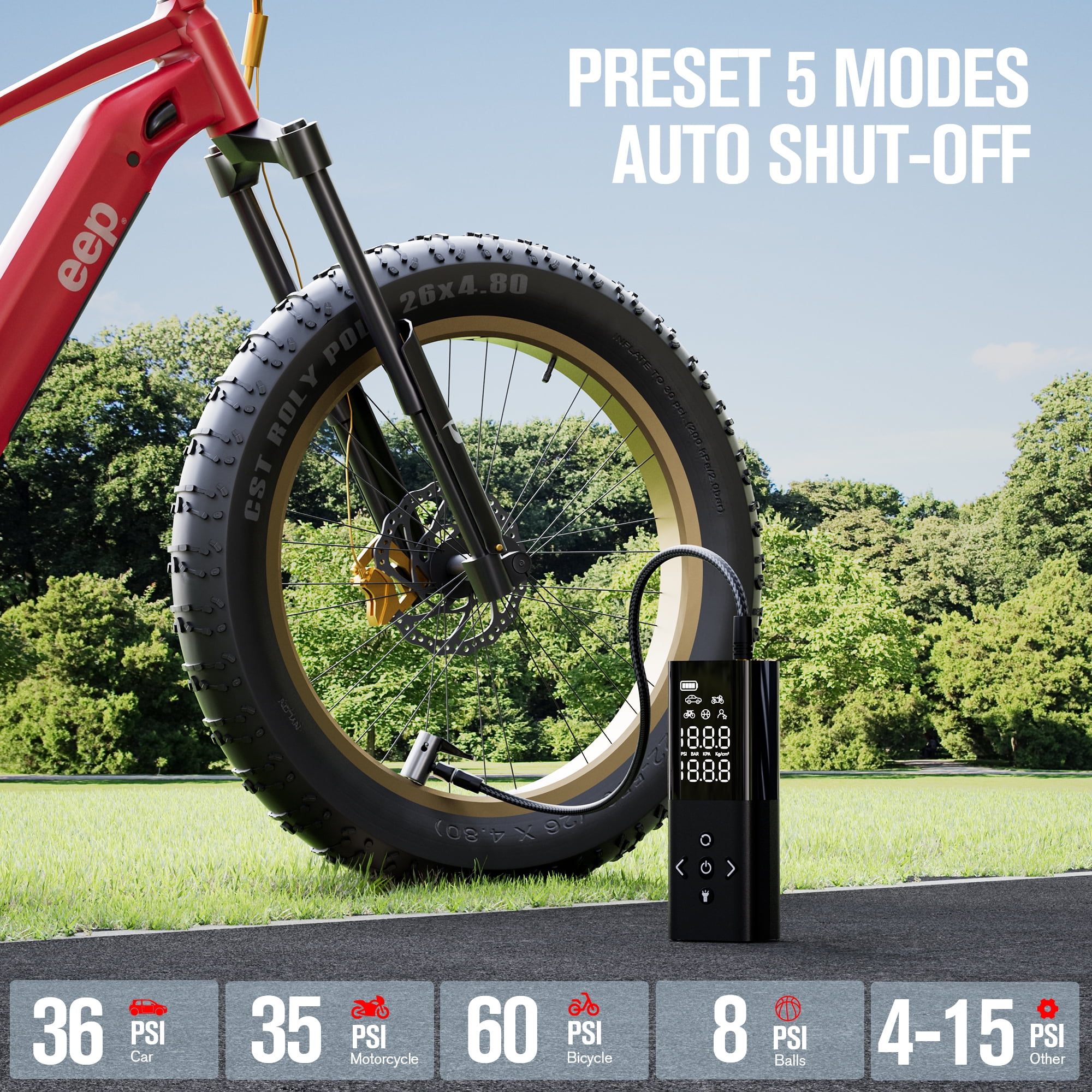 Gooloo AP150 Cordless Tire Inflator Portable Air Compressor, 150 PSI Digital Pump for Car Tires (Black, 6000mAh) 2yewd