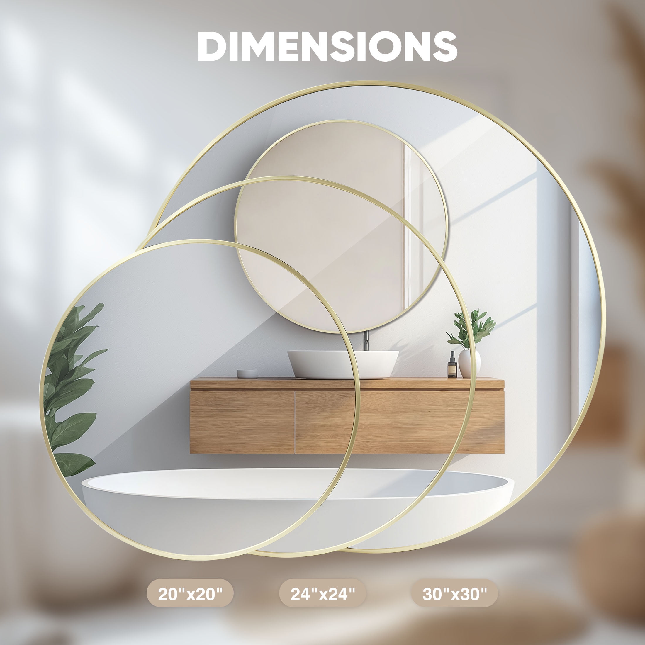 EDX 20 in Round Wall Mirror, Modern Aluminum Alloy Frame for Bathroom and Living Room (Gold, 20 in) mntyo