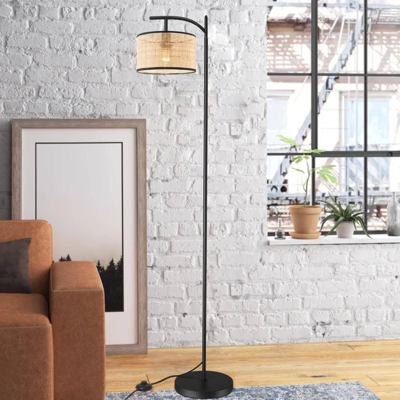 IC INSTANT COACH Boho Rattan Floor Lamp, Farmhouse Standing Light with Foot Switch (Natural, 60 in) wtcha