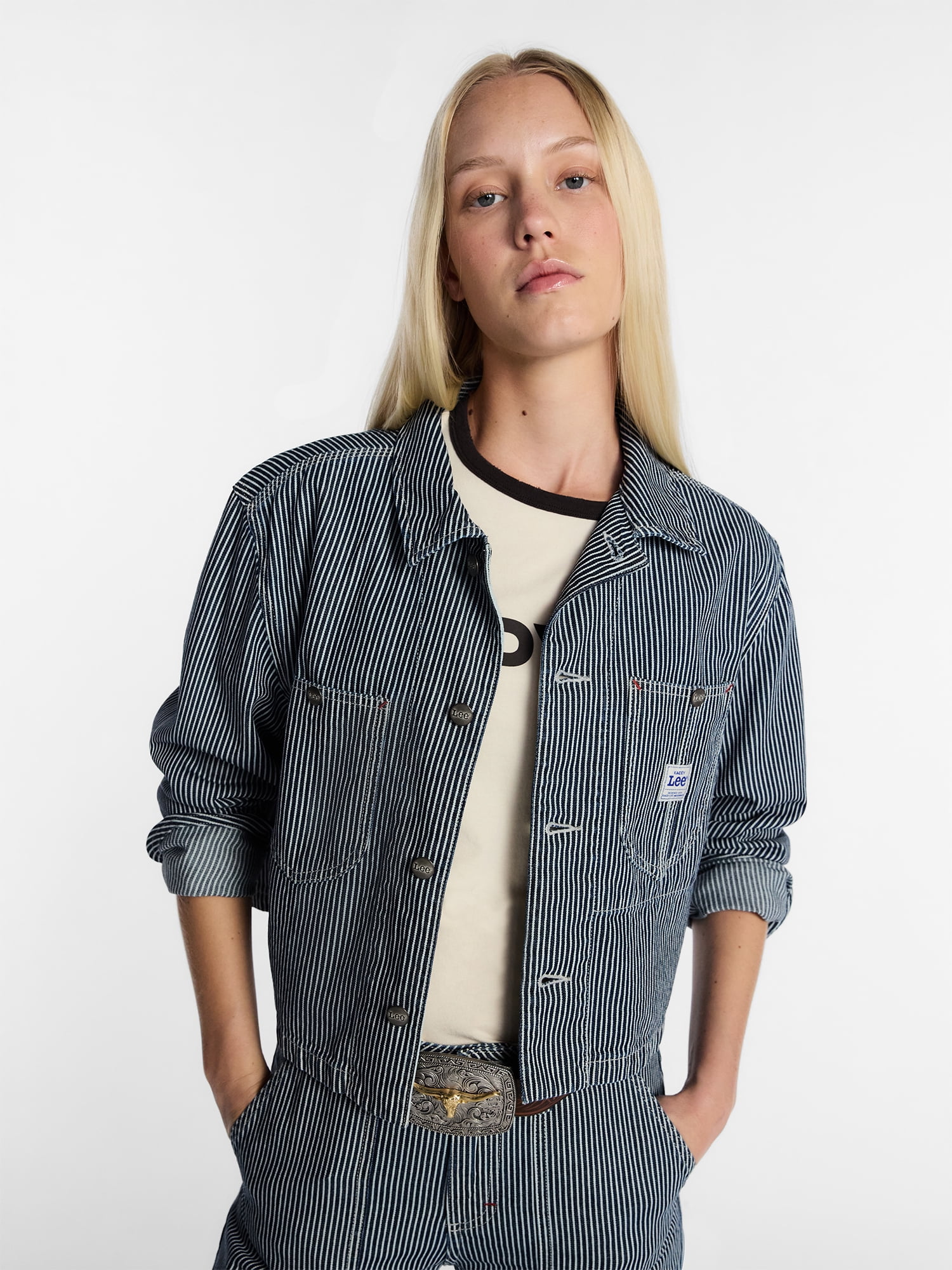 Kacey Lee Women's Cropped Chore Jacket (Classic Fit, Contrast Stripes, XS) y791b