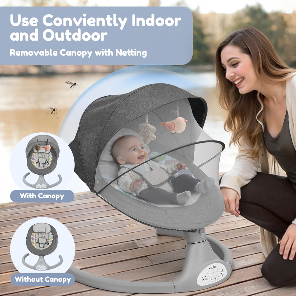 Caveen Electric Baby Swing Rocker with Bluetooth Music and Remote Control (Grey, 25.6 x 25.6 x 28.1 in) us43k