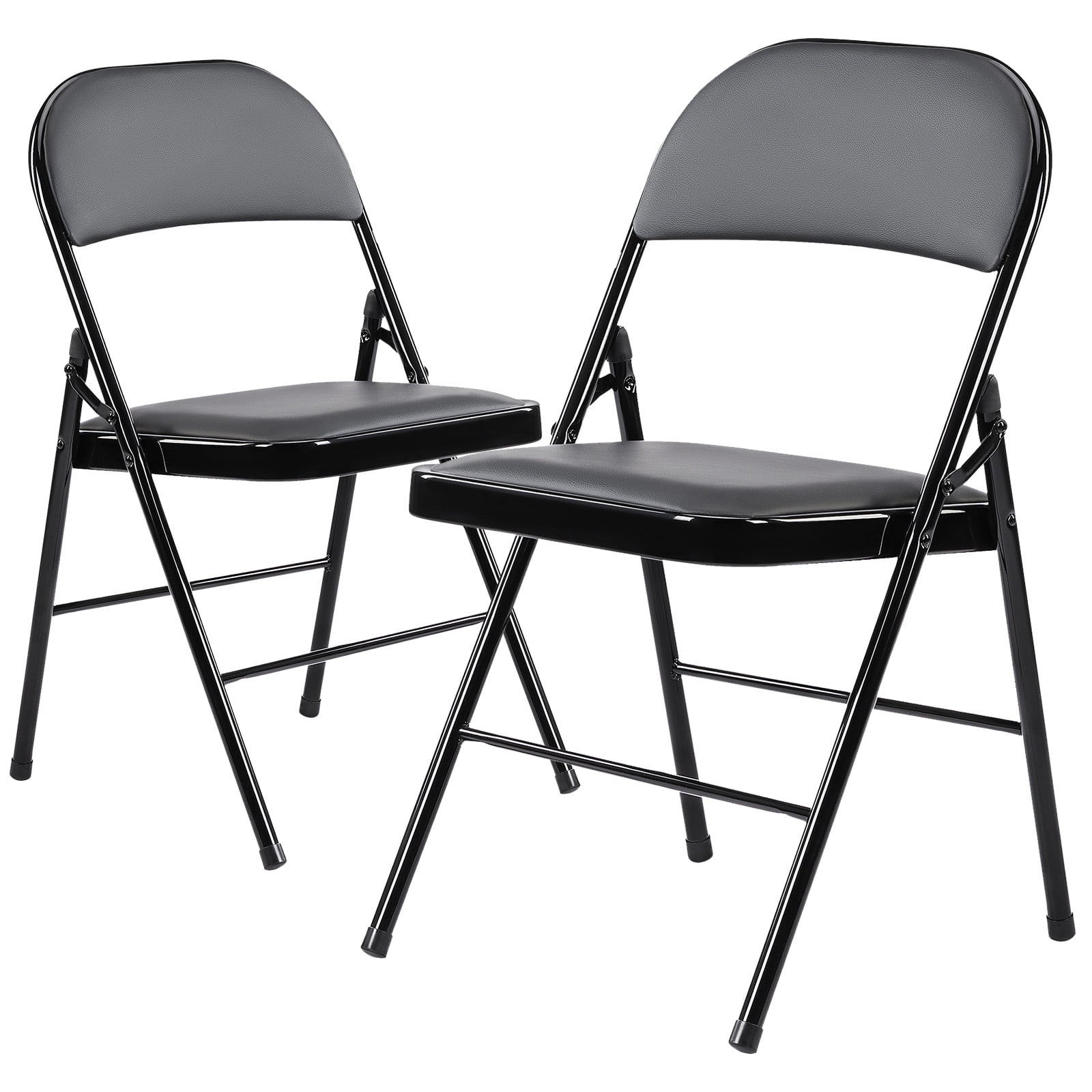 Atilioo Folding Chairs with Padded Leather Seat and Metal Frame (Black, 2 Pack) abbr4
