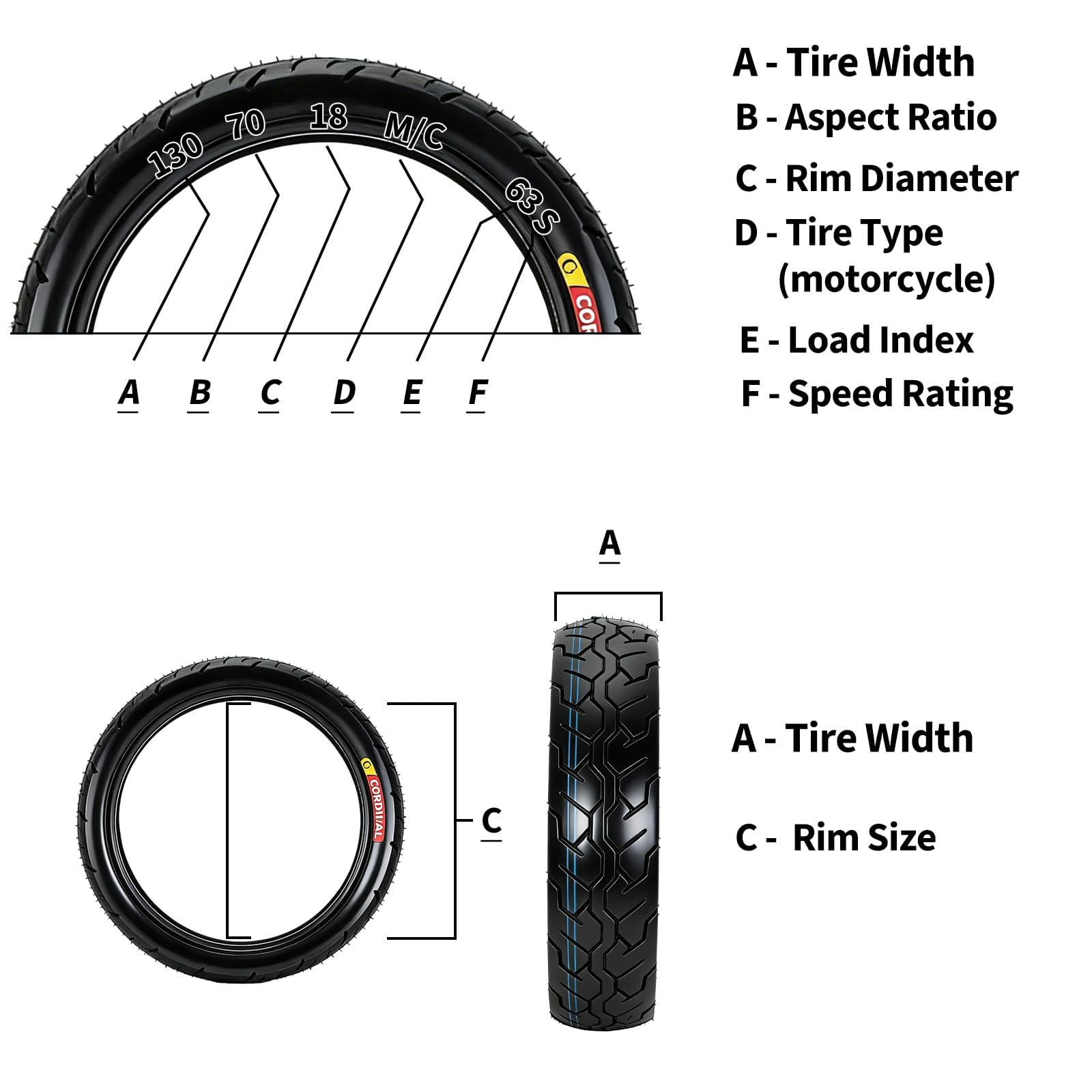 MERXENG 130/70-18 Motorcycle Front Tire, High-Performance Street Tire for Cruiser & Touring (Black, 18 in) mclvm
