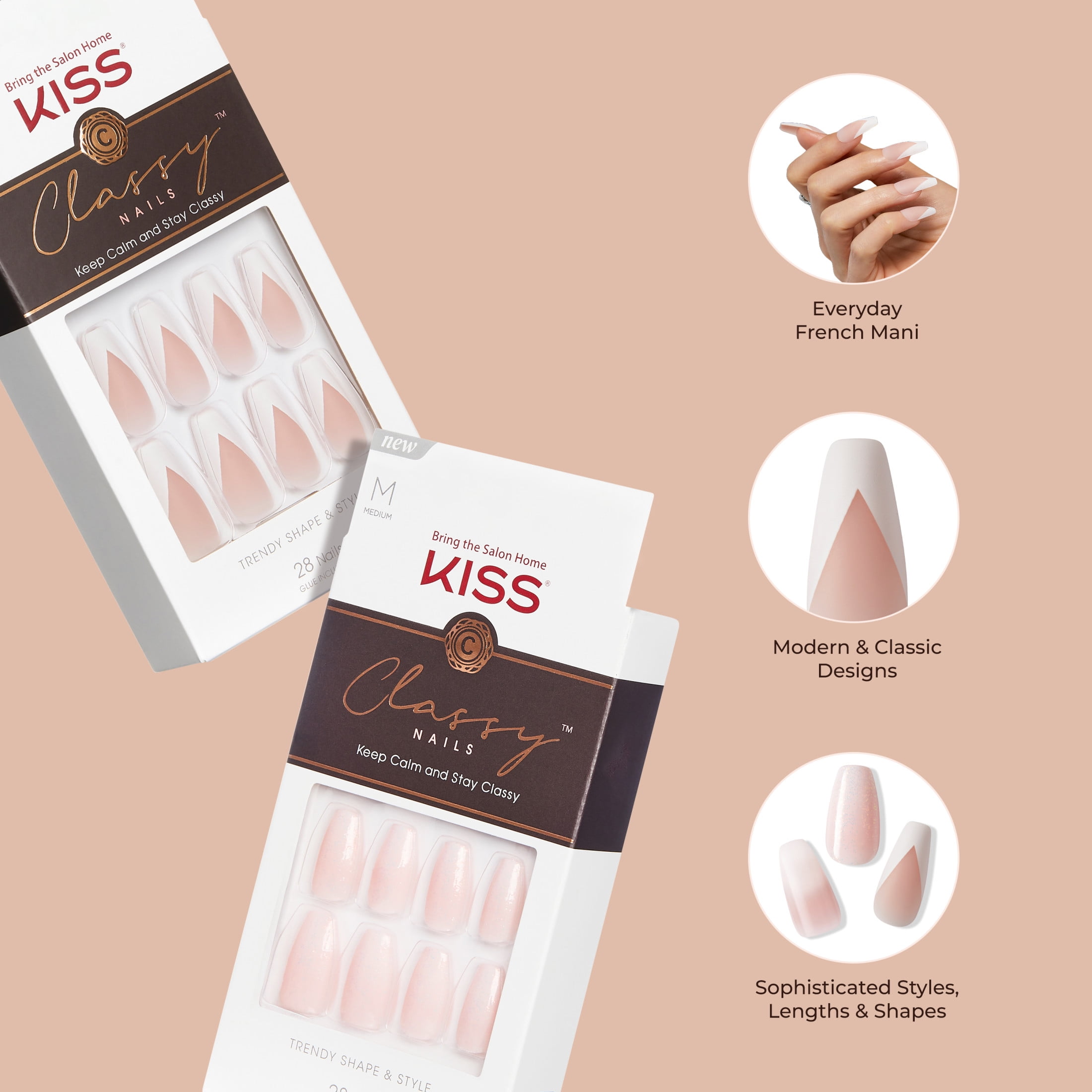Kiss Classy French Tip Press-On Nails, Durable High-Shine Gel Finish (White, Short Oval, 28 Count) bb9qa