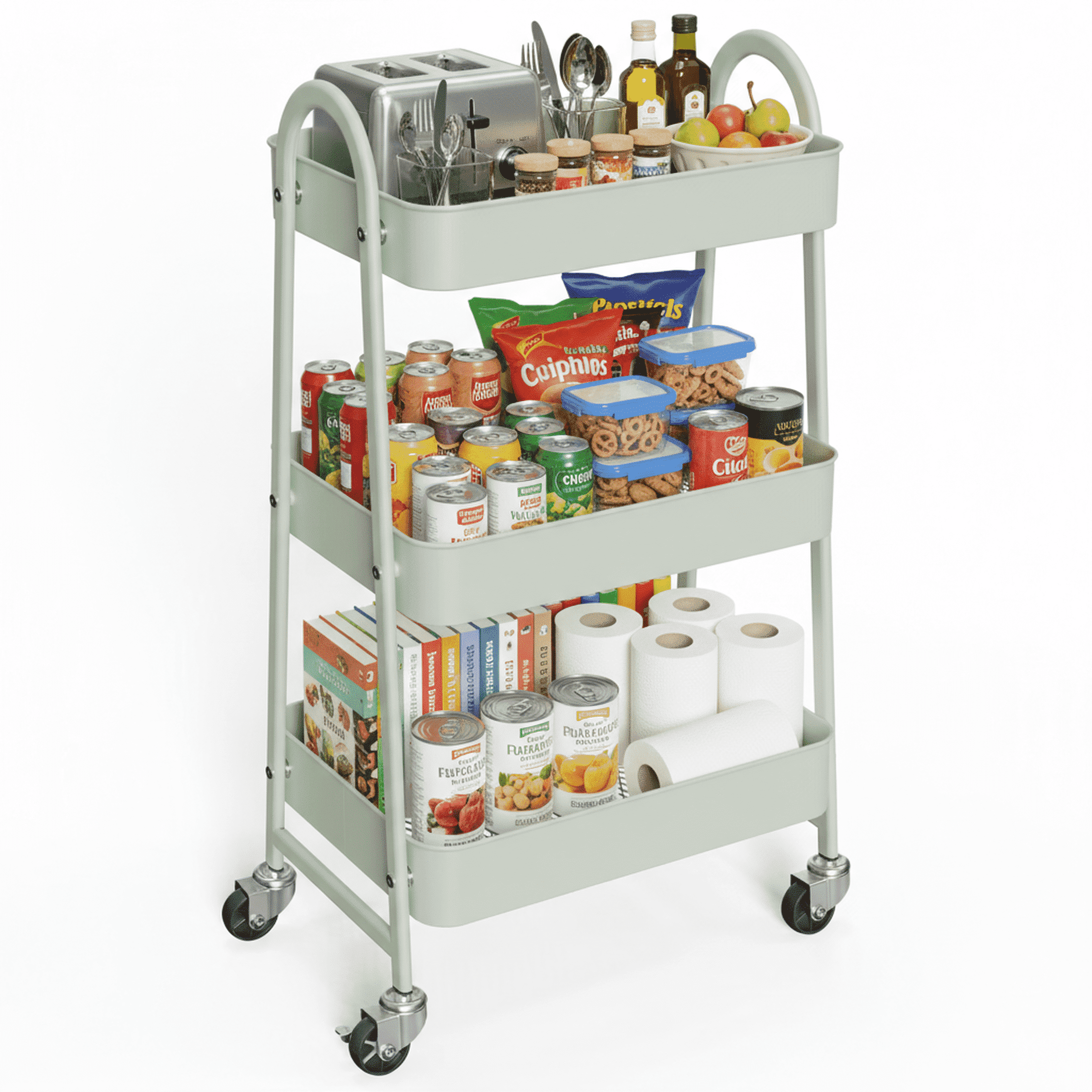 edx 3 Tier Rolling Utility Storage Cart, Heavy-Duty Metal Organizer with Lockable Wheels (Green, 15.83 in x 12.04 in x 31 in) ltwe8